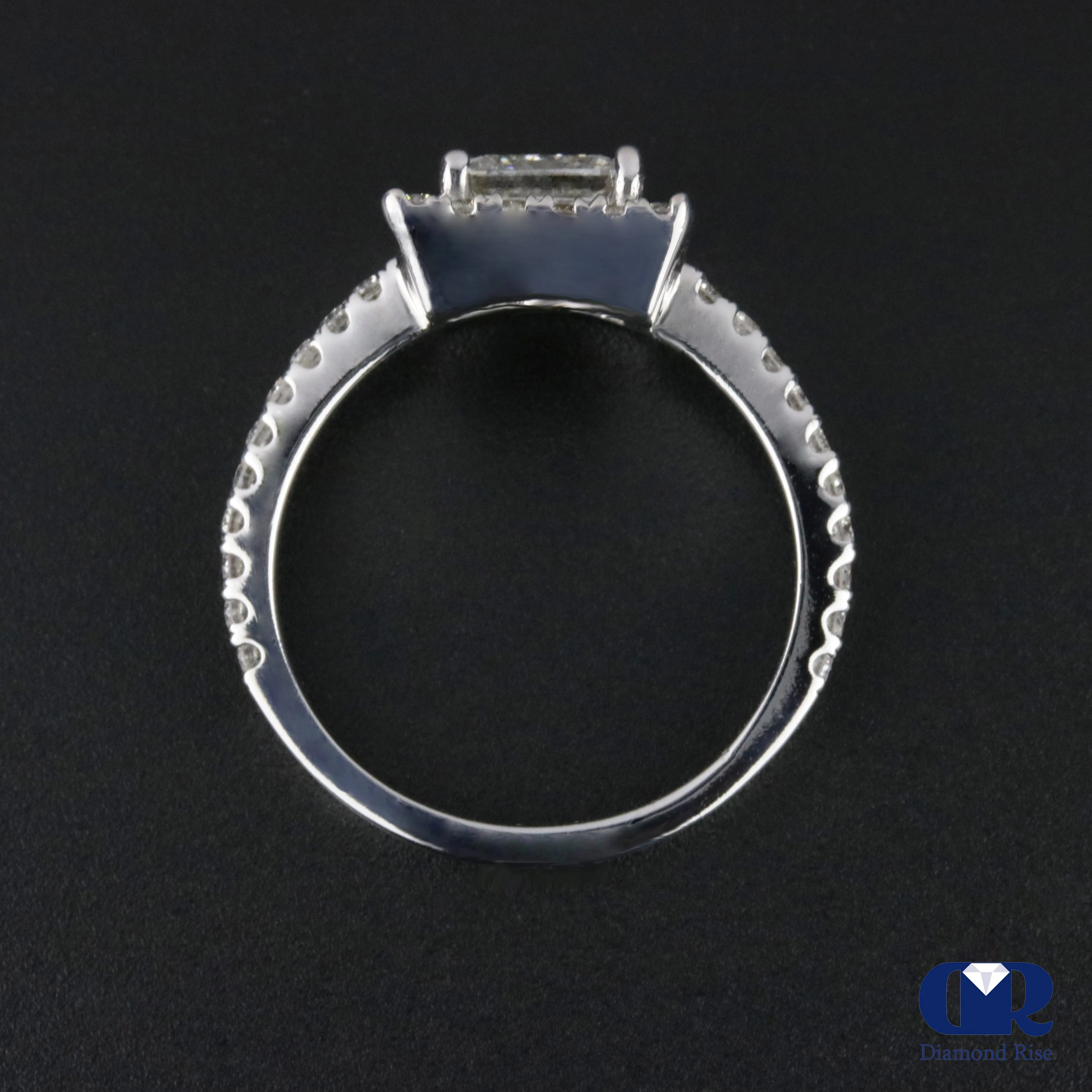 1.84 Carat Princess Cut Diamond Halo Engagement Ring In 14K White Gold