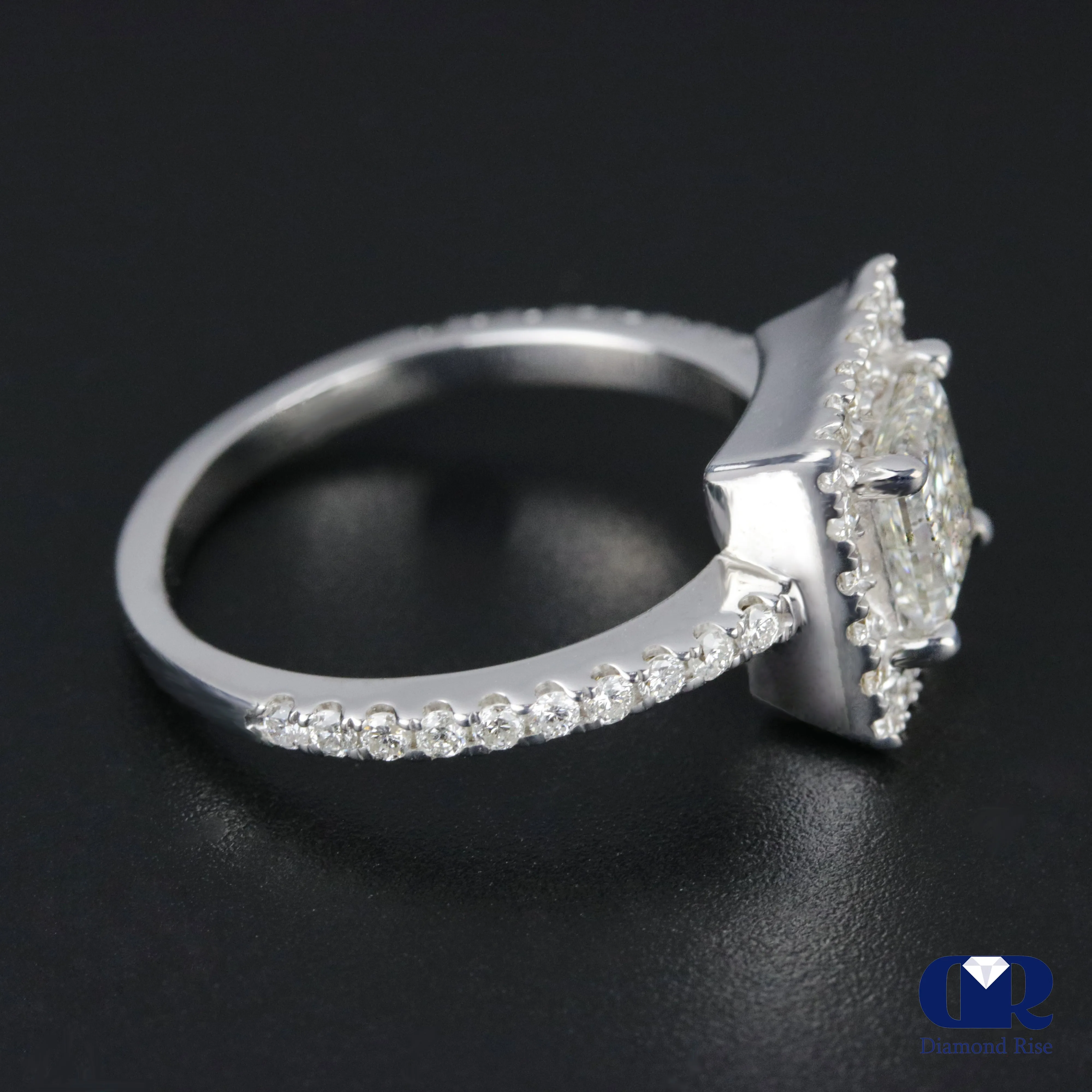 1.84 Carat Princess Cut Diamond Halo Engagement Ring In 14K White Gold