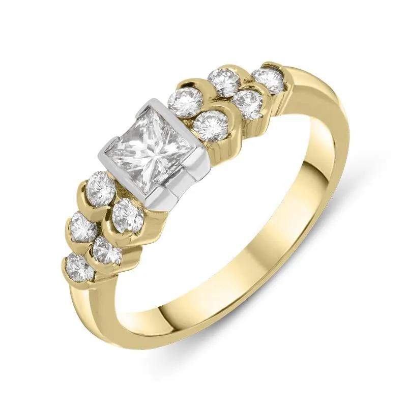 18ct Yellow Gold 0.43ct Diamond Princess Cut Cluster Ring