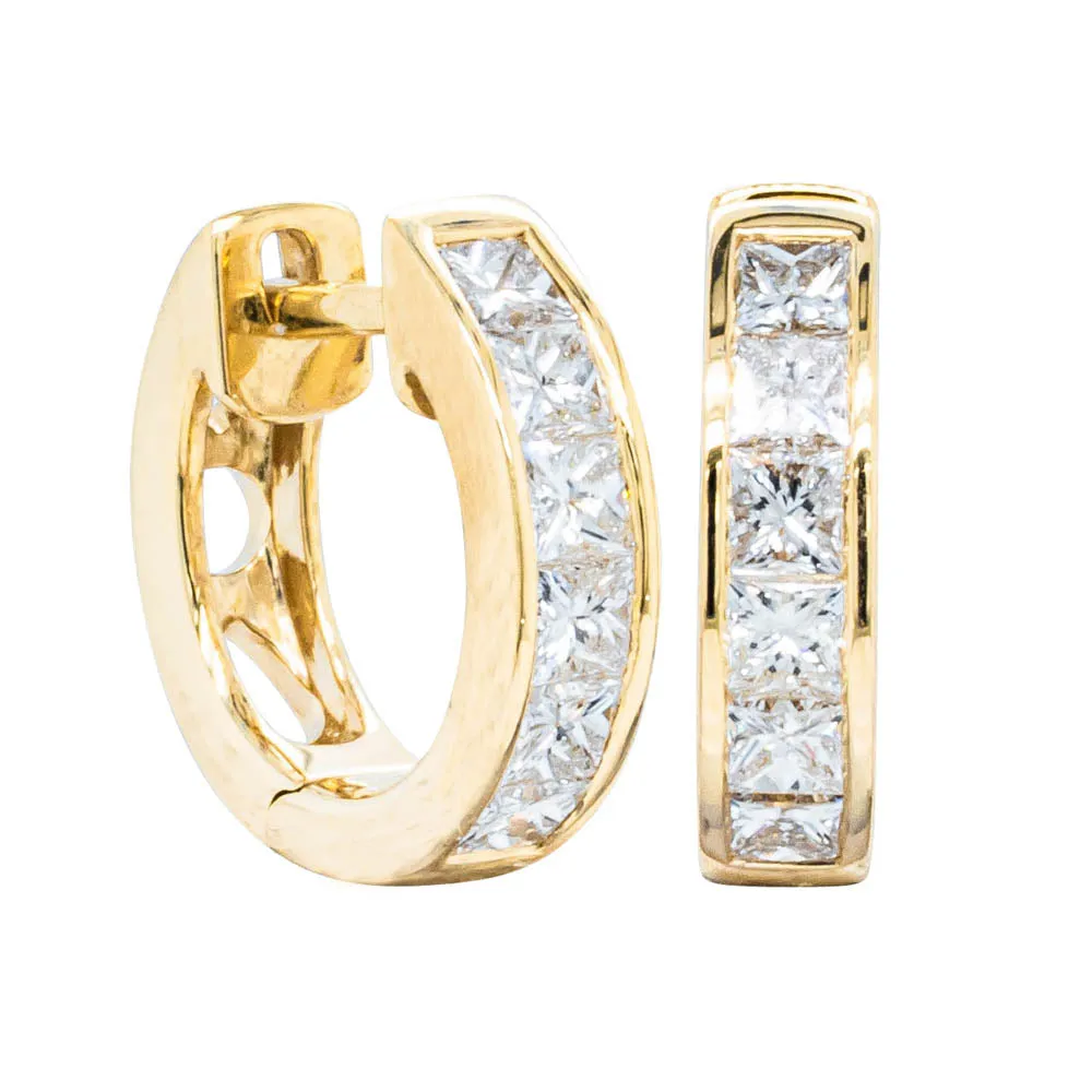 18ct Yellow Gold Princess Cut Diamond Riviera Hoop Earrings