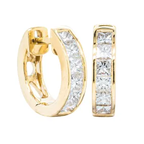 18ct Yellow Gold Princess Cut Diamond Riviera Hoop Earrings