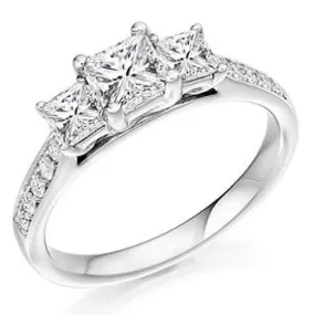 18K White Gold 1.20 CTW Princess Cut Diamond Trilogy Ring - F/VS1