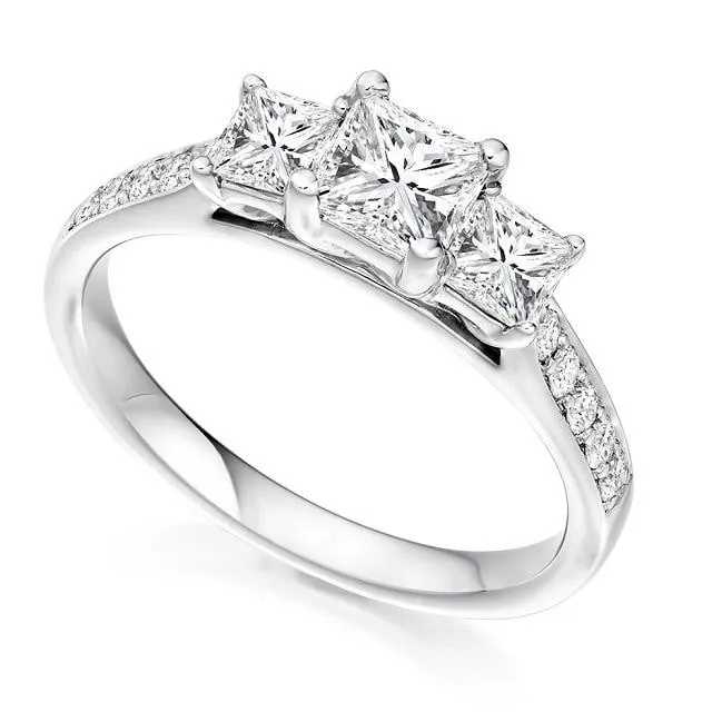 18K White Gold 1.20 CTW Princess Cut Diamond Trilogy Ring - F/VS1