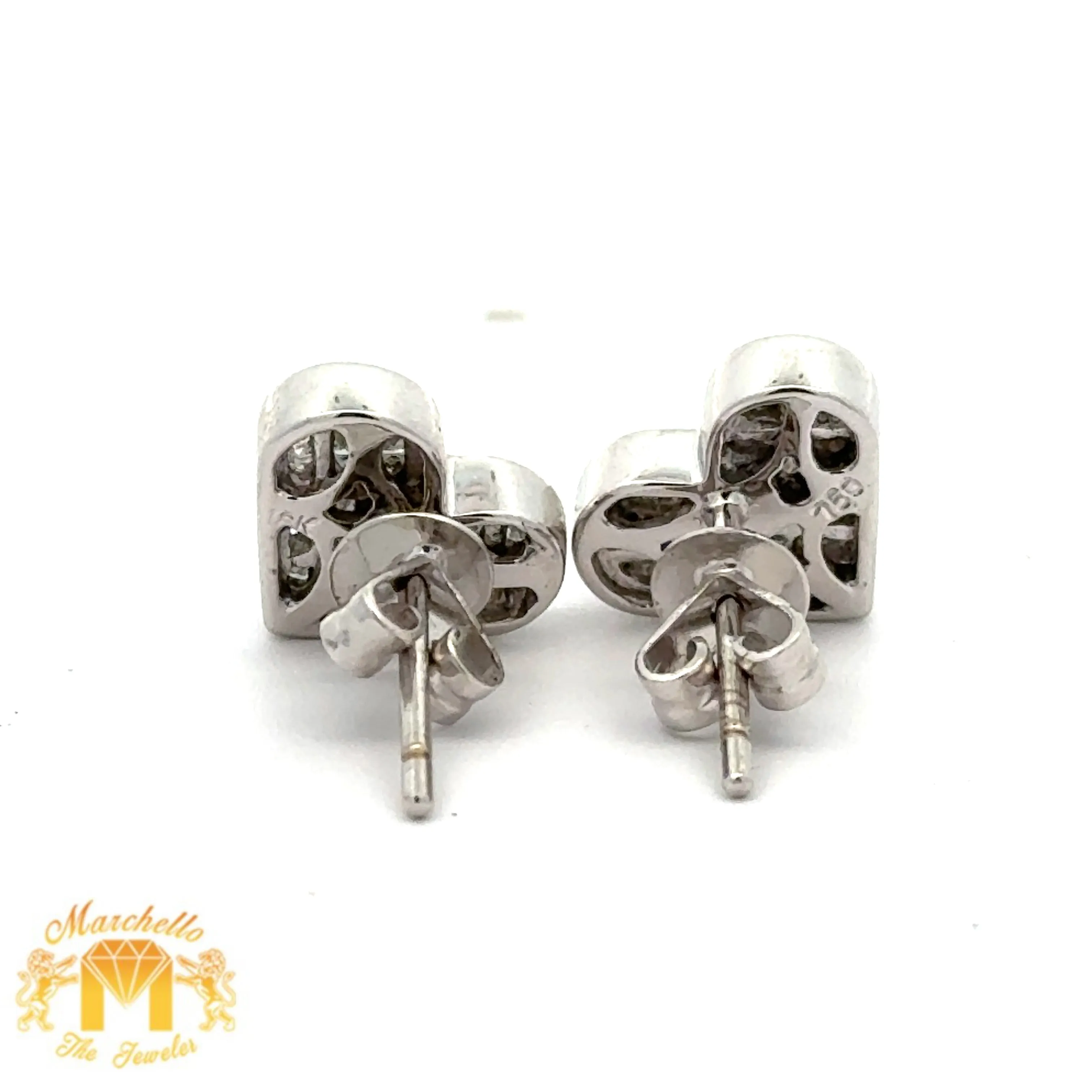 18k White Gold and Diamond Heart Earrings with Princess Cut Diamonds