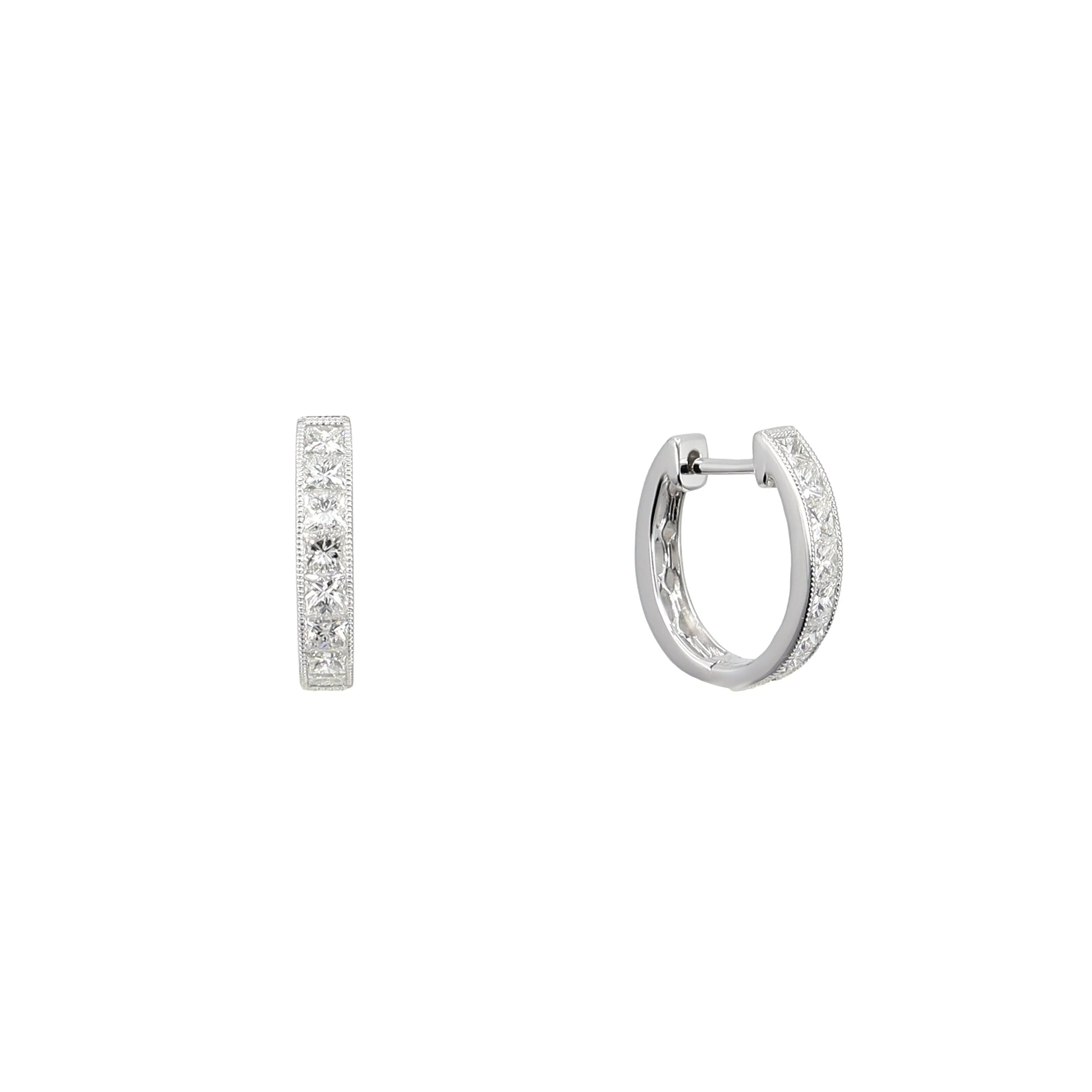 18K White Gold Tdw. 0.95ct Diamond Huggies Earring - 20738235