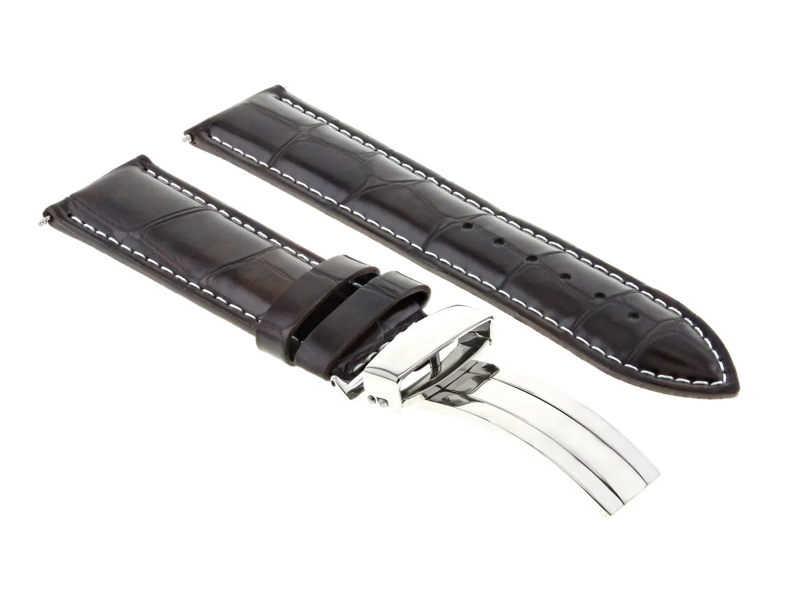 18MM LEATHER WATCH BAND STRAP DEPLOYMENT CLASP FOR ROLEX DARK BROWN WHITE STITCH
