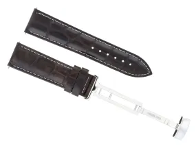 18MM LEATHER WATCH BAND STRAP DEPLOYMENT CLASP FOR ROLEX DARK BROWN WHITE STITCH