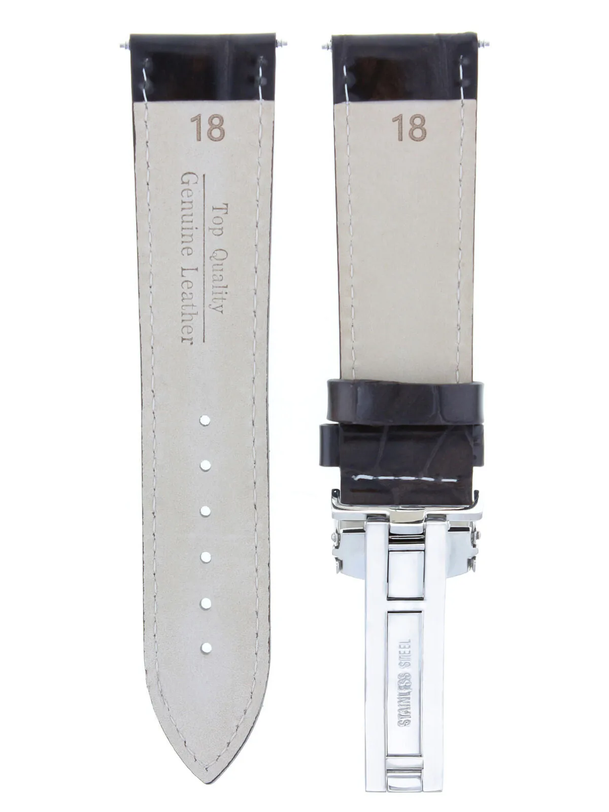 18MM LEATHER WATCH BAND STRAP DEPLOYMENT CLASP FOR ROLEX DARK BROWN WHITE STITCH