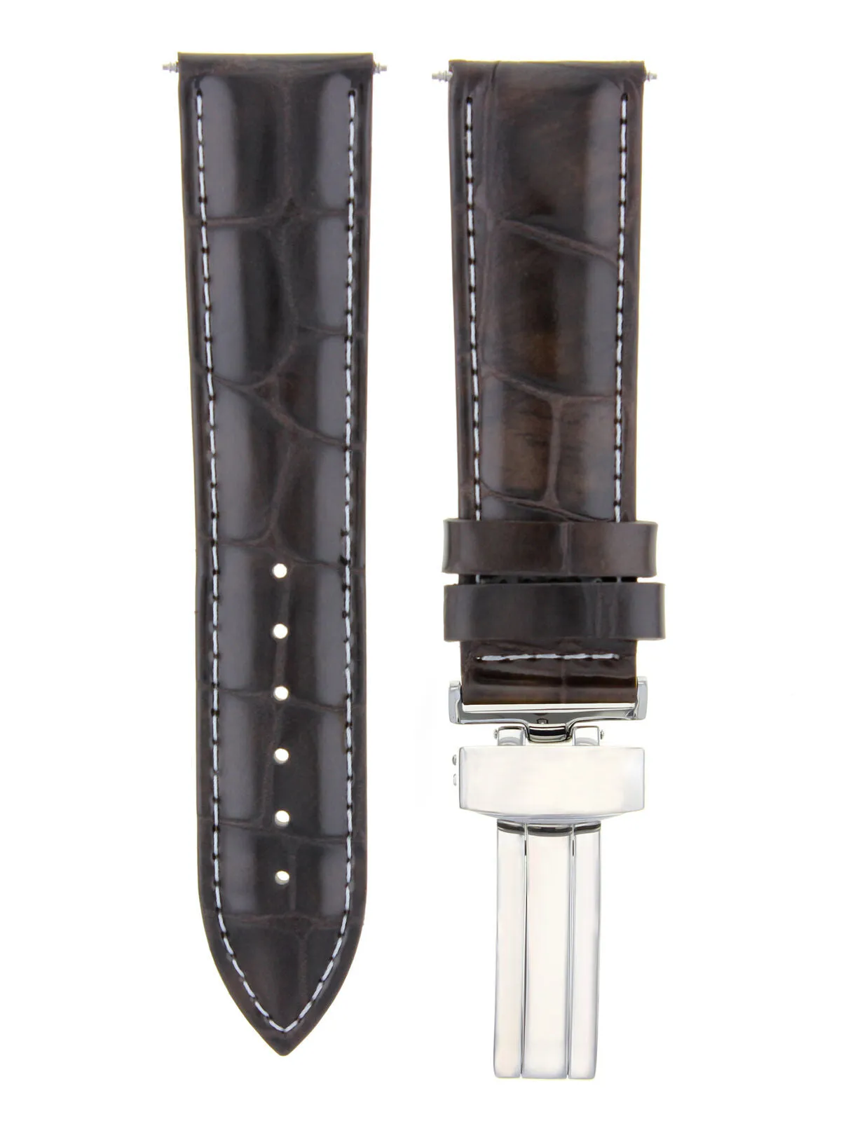 18MM LEATHER WATCH BAND STRAP DEPLOYMENT CLASP FOR ROLEX DARK BROWN WHITE STITCH