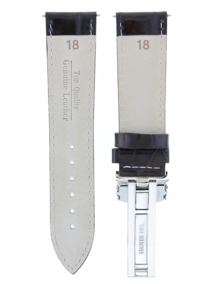 18MM LEATHER WATCH BAND STRAP FOR ROLEX TUDOR DEPLOYMENT CLASP DARK BROWN WS