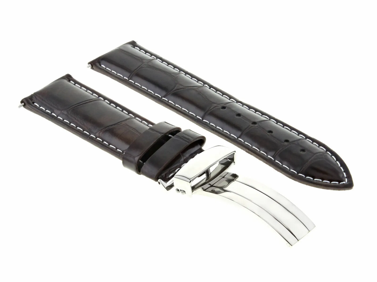 18MM LEATHER WATCH BAND STRAP FOR ROLEX TUDOR DEPLOYMENT CLASP DARK BROWN WS