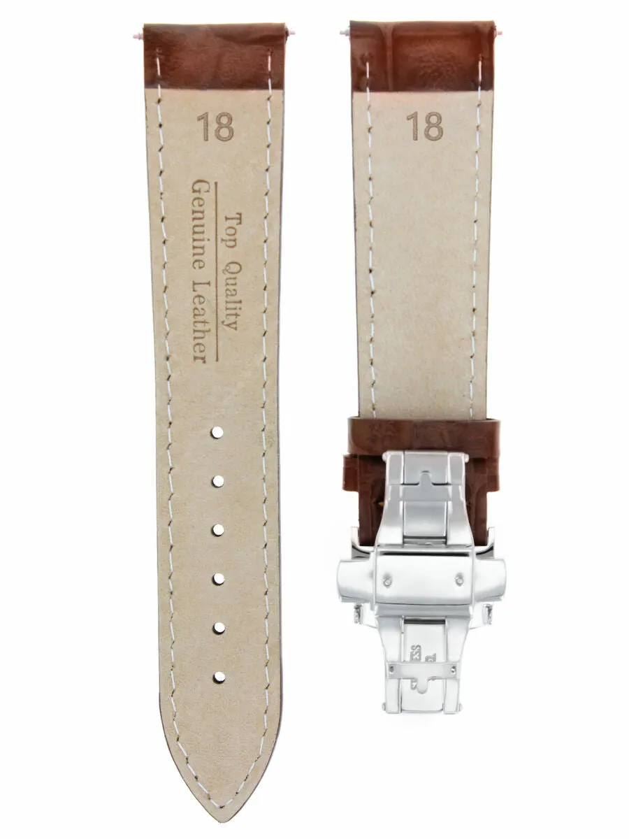 18MM LEATHER WATCH BAND STRAP FOR ROLEX WATCH DEPLOYMENT CLASP LIGHT BROWN