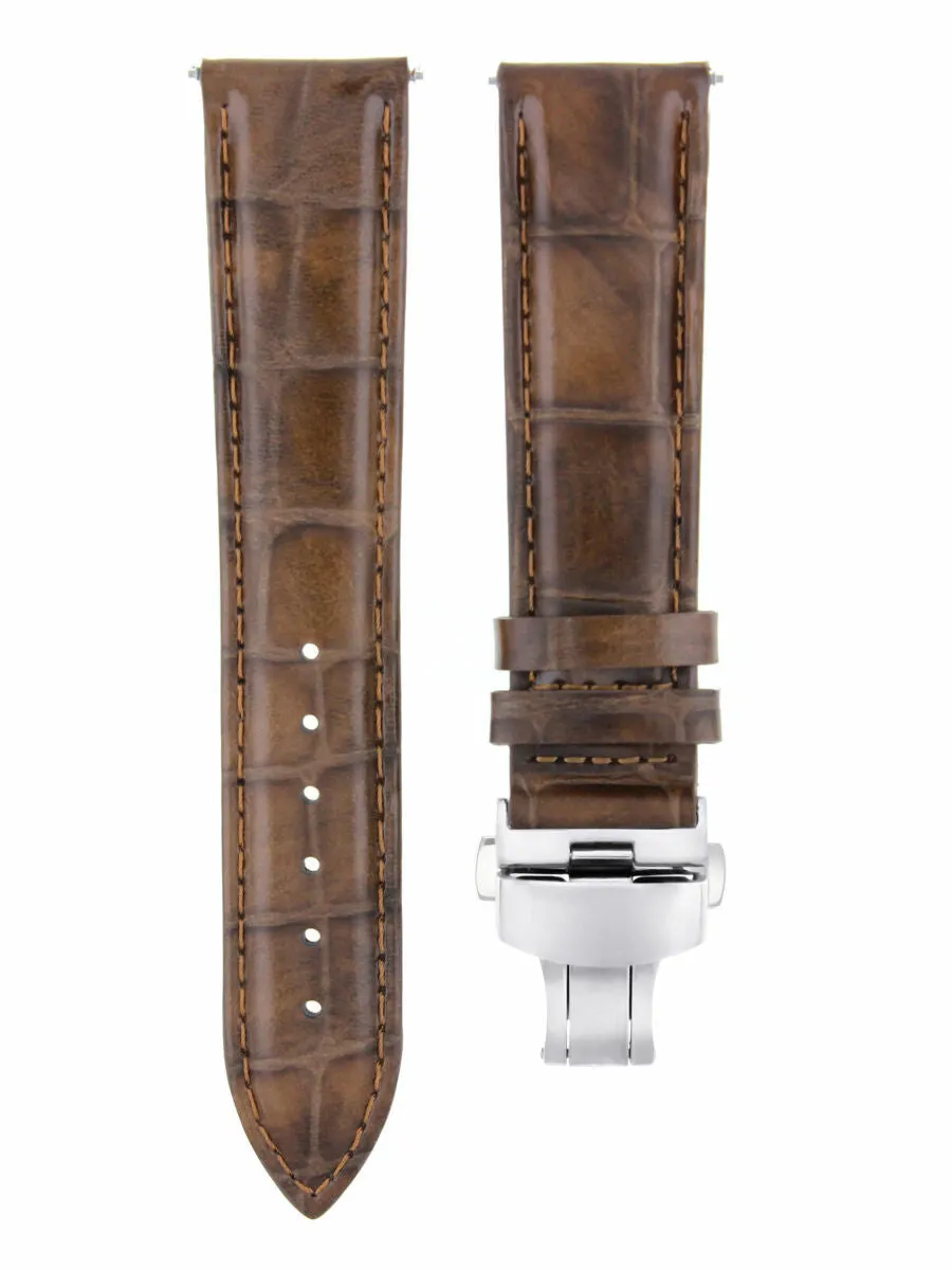 18MM LEATHER WATCH BAND STRAP FOR ROLEX WATCH DEPLOYMENT CLASP LIGHT BROWN