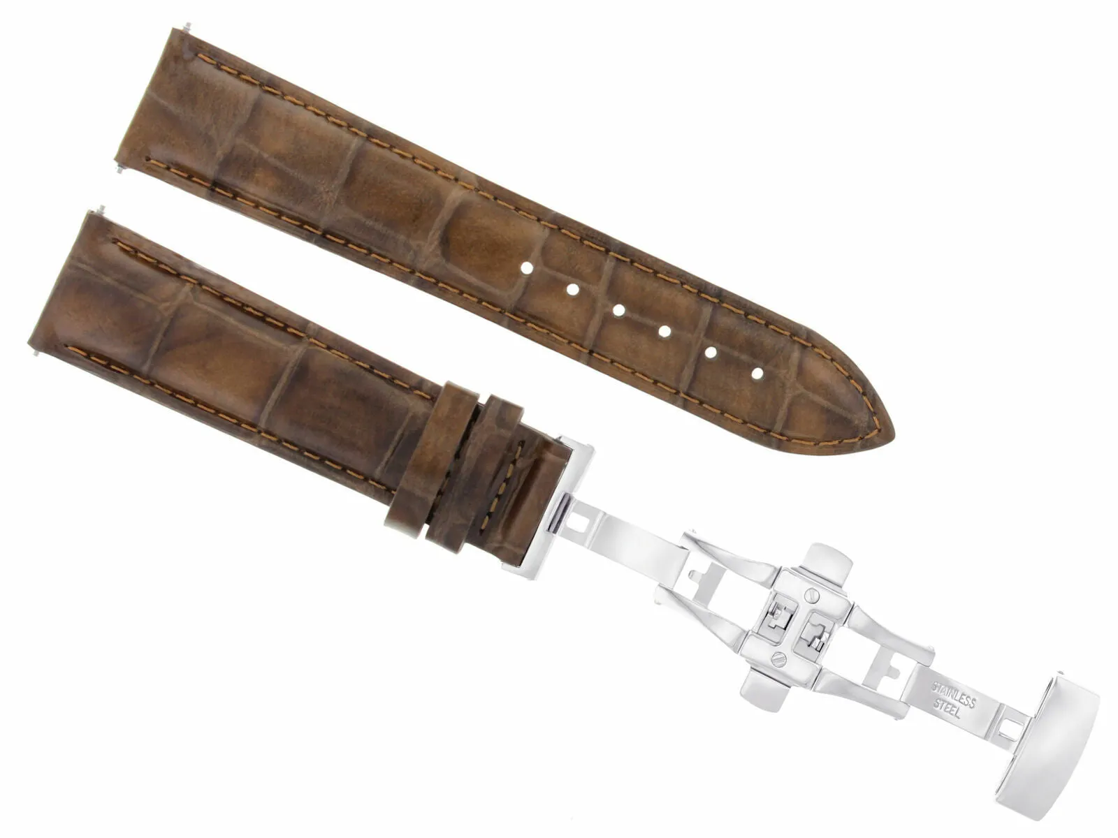 18MM LEATHER WATCH BAND STRAP FOR ROLEX WATCH DEPLOYMENT CLASP LIGHT BROWN