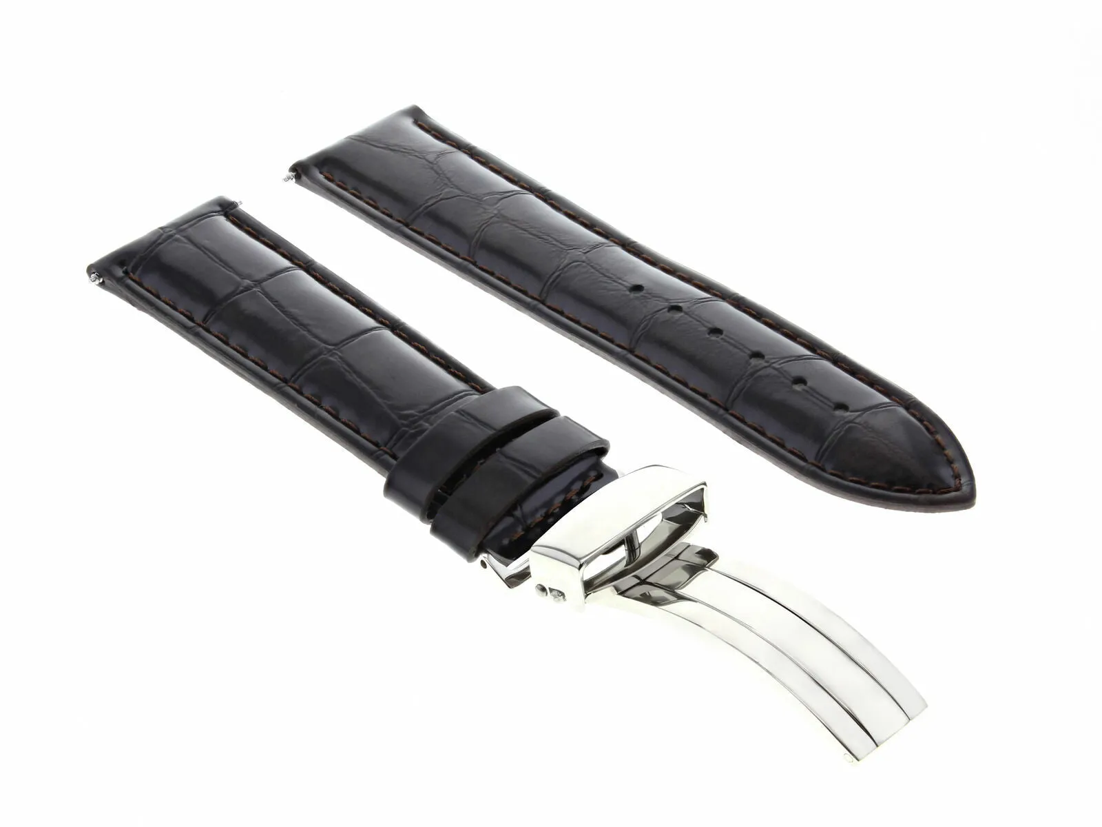 18MM LEATHER WATCH BAND STRAP FOR TAG HEUER  DEPLOYMENT CLASP BUCKLE DARK BROWN