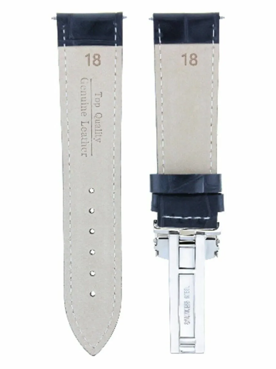 18MM LEATHER WATCH STRAP BAND DEPLOYMENT CLASP BUCKLE FOR CITIZEN ECODRIVE BLACK
