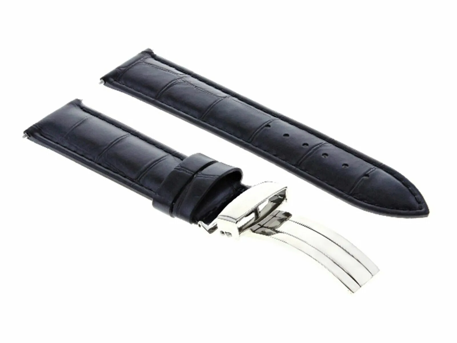 18MM LEATHER WATCH STRAP BAND DEPLOYMENT CLASP BUCKLE FOR CITIZEN ECODRIVE BLACK