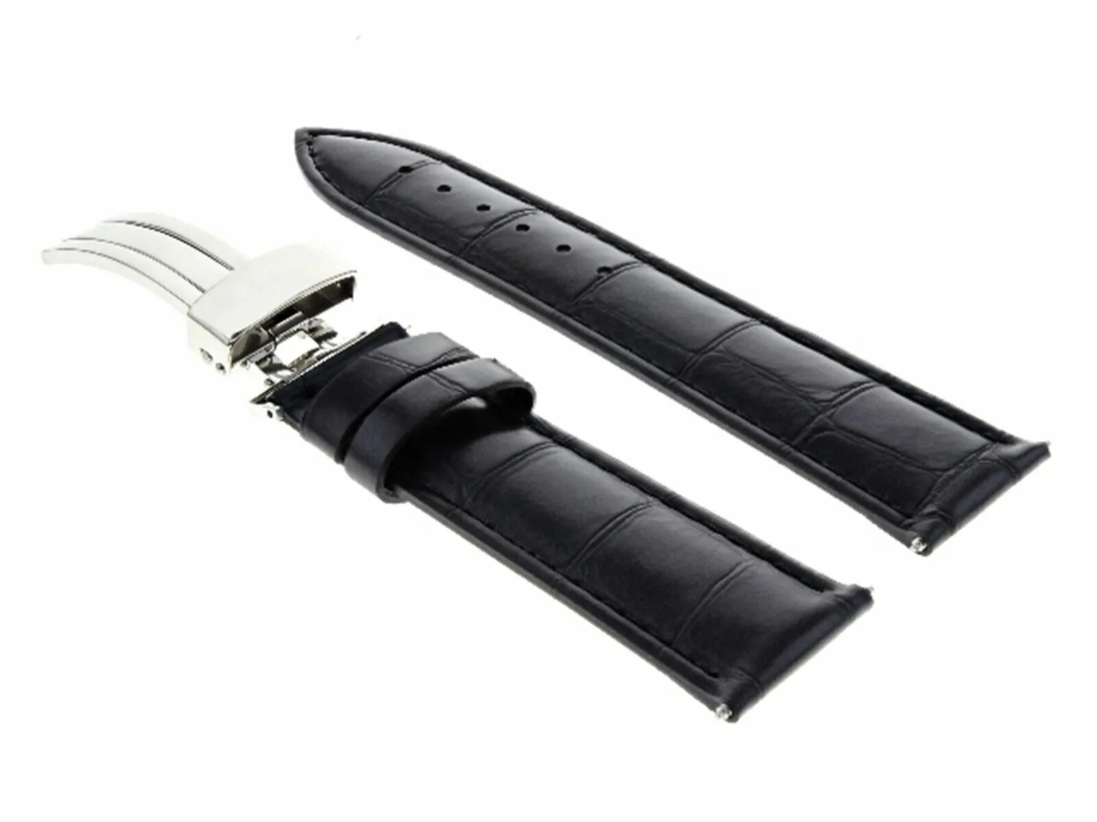 18MM LEATHER WATCH STRAP BAND DEPLOYMENT CLASP BUCKLE FOR CITIZEN ECODRIVE BLACK