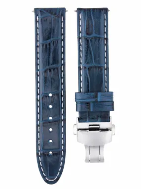 18MM PREMIUM LEATHER WATCH STRAP BAND FOR ROLEX    DEPLOYMENT CLASP BLUE WS