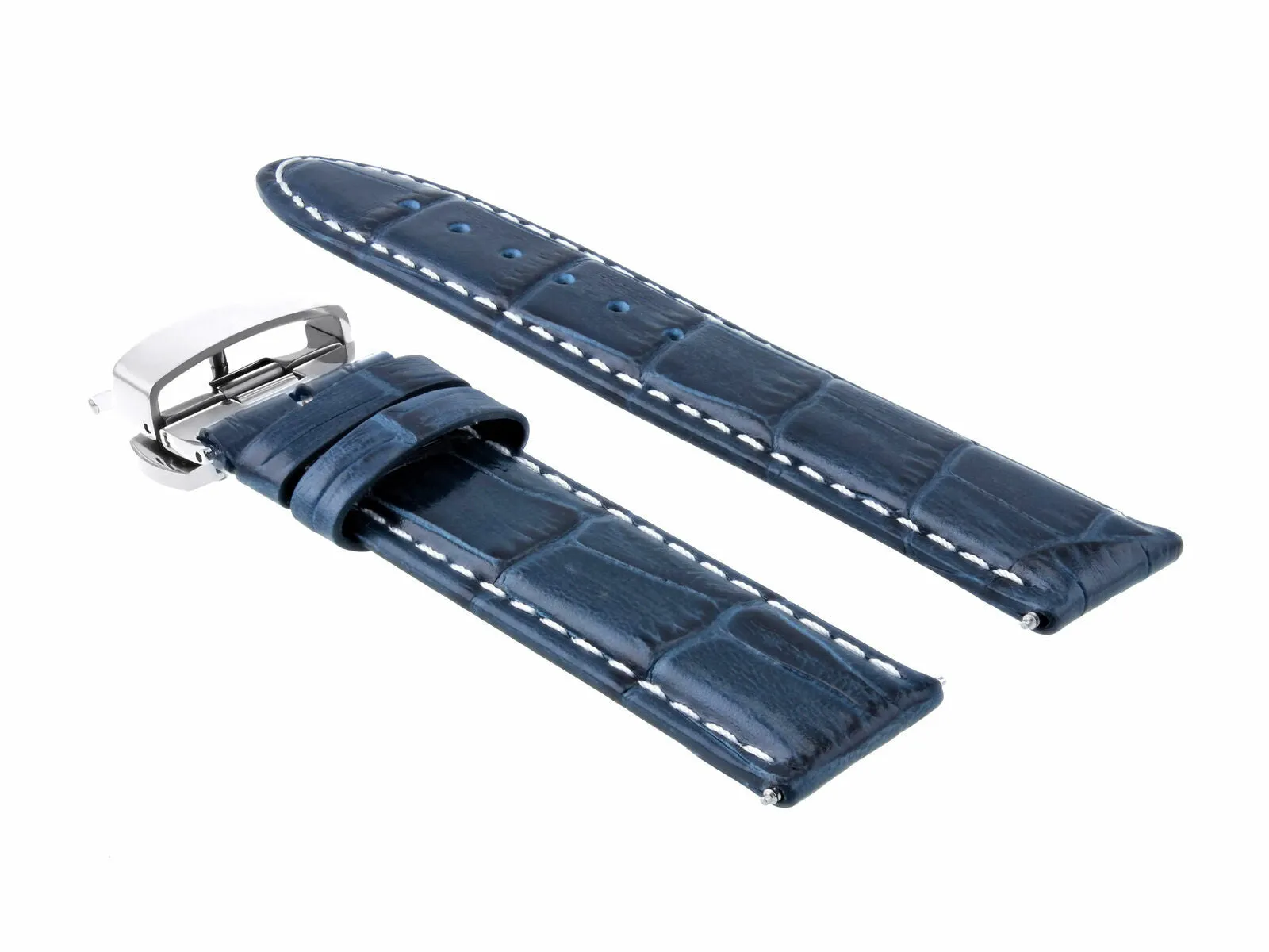 18MM PREMIUM LEATHER WATCH STRAP BAND FOR ROLEX    DEPLOYMENT CLASP BLUE WS