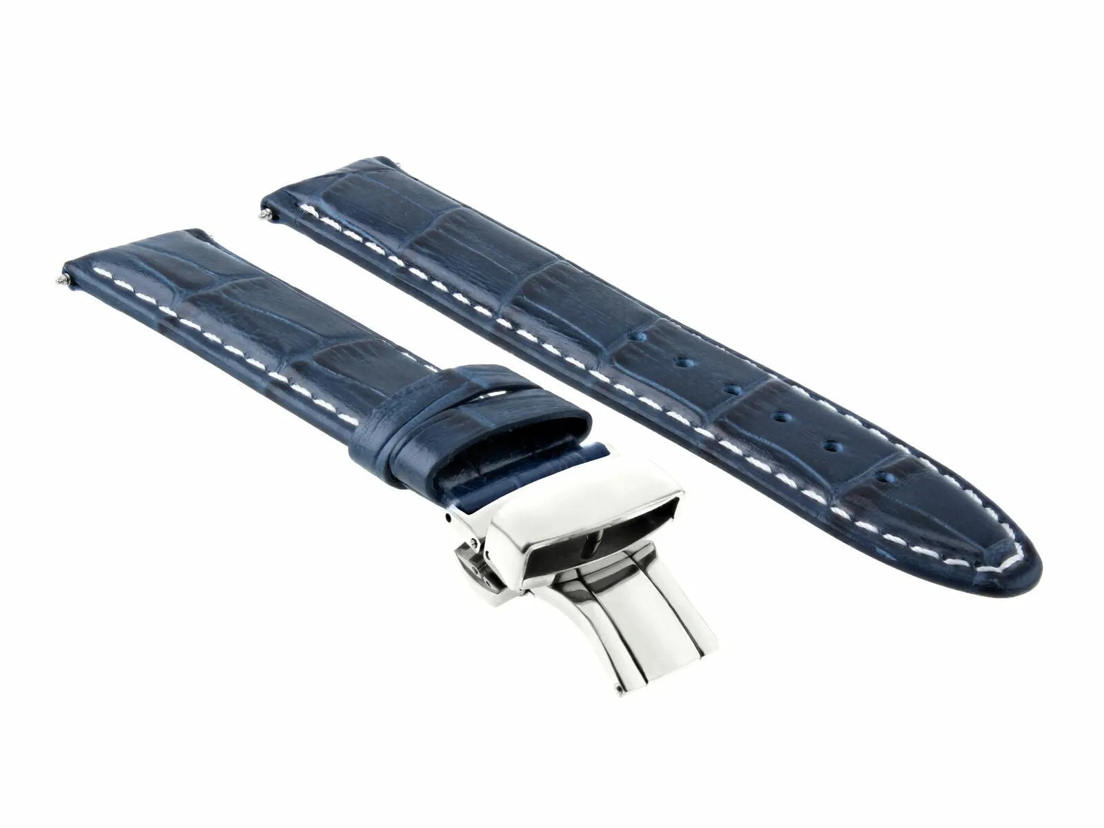 18MM PREMIUM LEATHER WATCH STRAP BAND FOR ROLEX    DEPLOYMENT CLASP BLUE WS