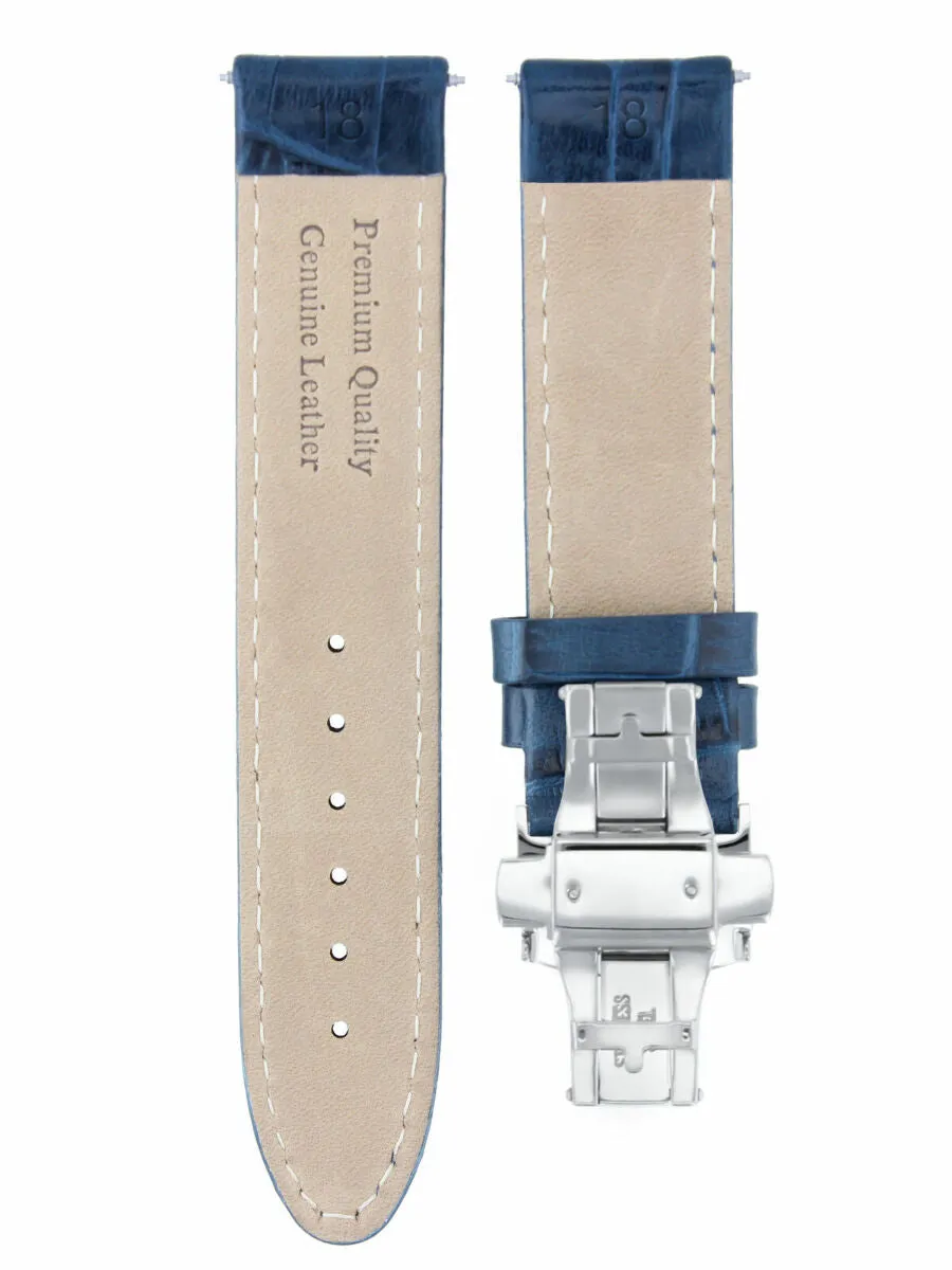 18MM PREMIUM LEATHER WATCH STRAP BAND FOR ROLEX    DEPLOYMENT CLASP BLUE WS