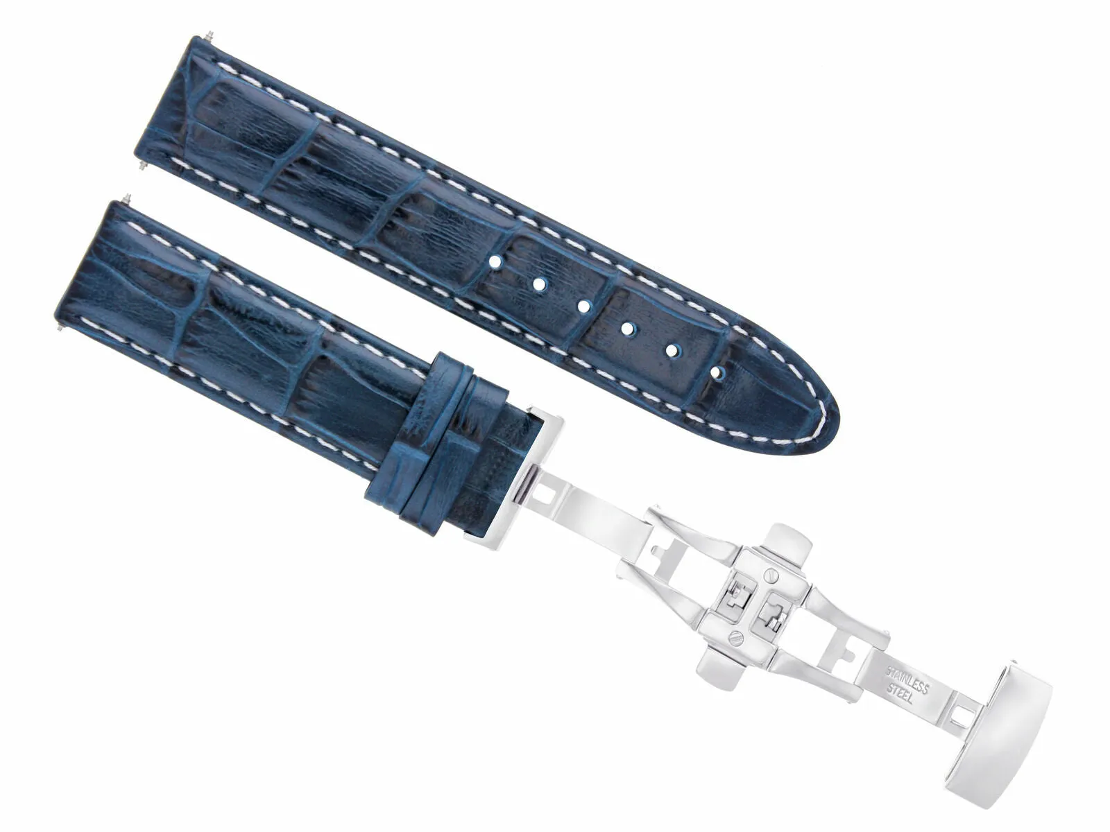 18MM PREMIUM LEATHER WATCH STRAP BAND FOR ROLEX    DEPLOYMENT CLASP BLUE WS