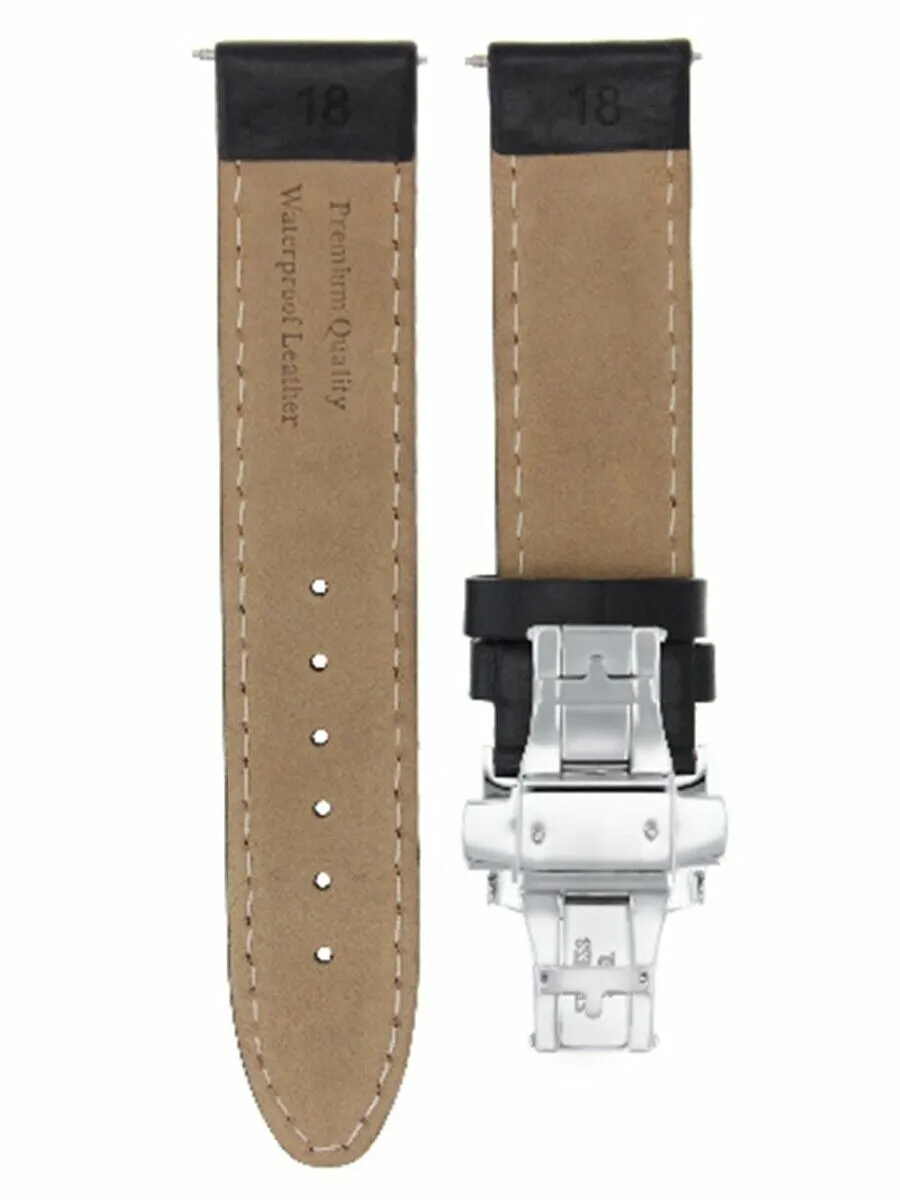 18MM SMOOTH LEATHER DEPLOYMENT BAND STRAP DEPLOYMENT CLASP FOR MONTBLANC BLACK