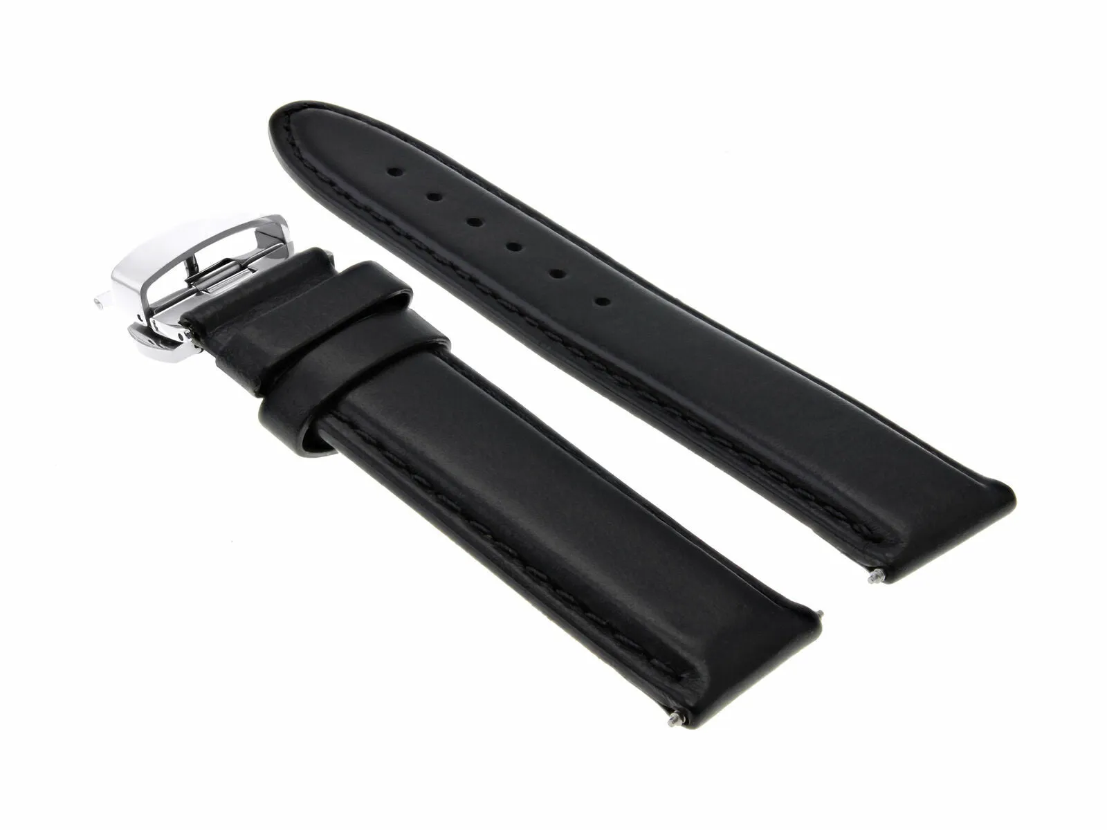 18MM SMOOTH LEATHER DEPLOYMENT BAND STRAP DEPLOYMENT CLASP FOR MONTBLANC BLACK