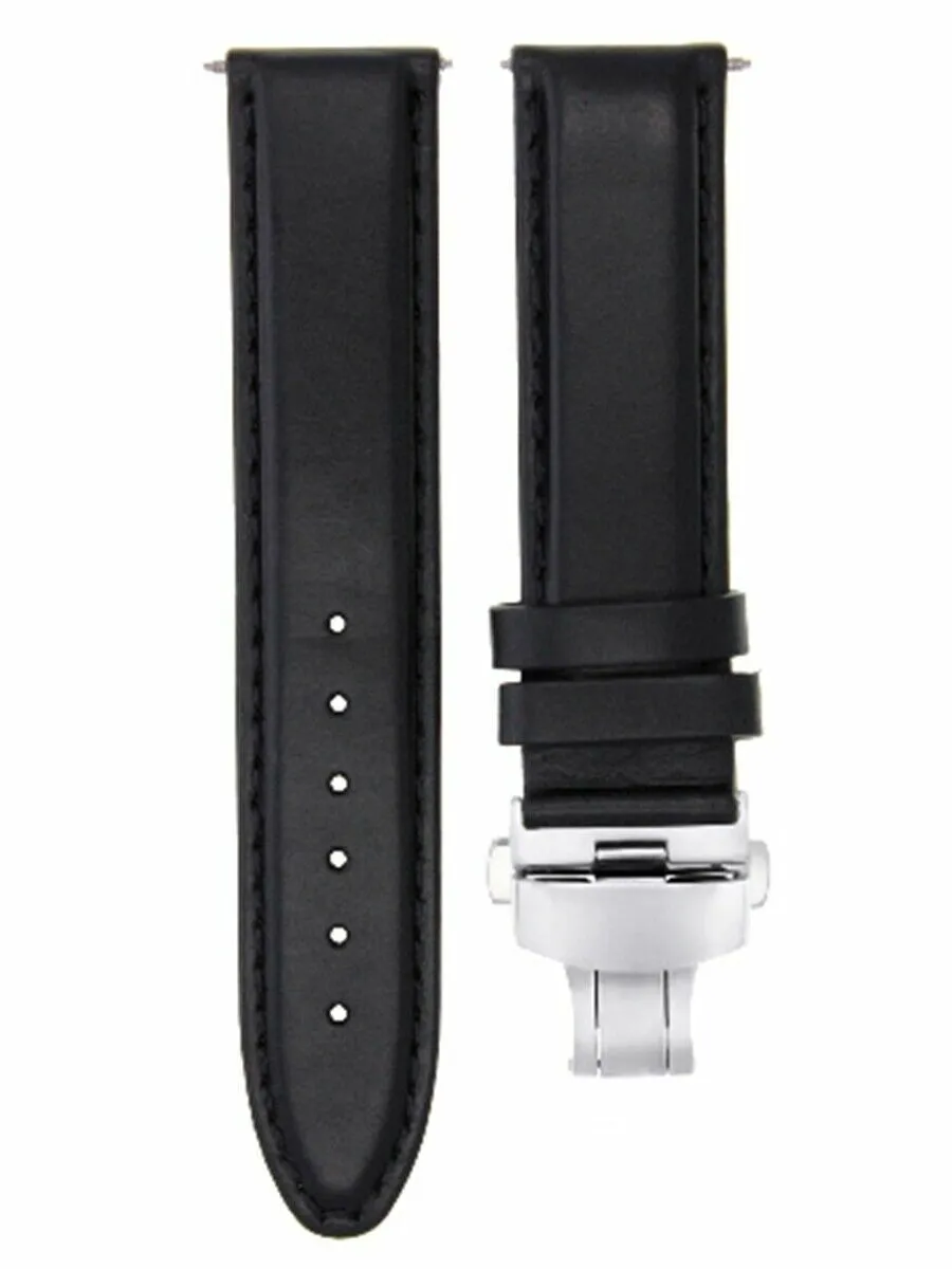 18MM SMOOTH LEATHER DEPLOYMENT BAND STRAP DEPLOYMENT CLASP FOR MONTBLANC BLACK