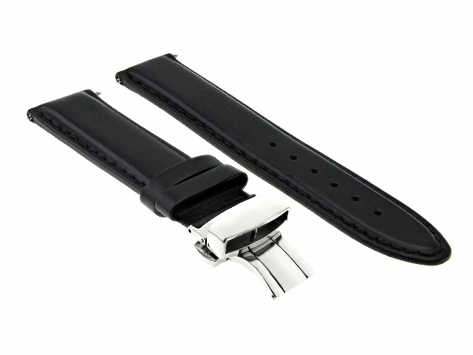 18MM SMOOTH LEATHER DEPLOYMENT BAND STRAP DEPLOYMENT CLASP FOR MONTBLANC BLACK