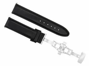 18MM SMOOTH LEATHER DEPLOYMENT BAND STRAP DEPLOYMENT CLASP FOR MONTBLANC BLACK