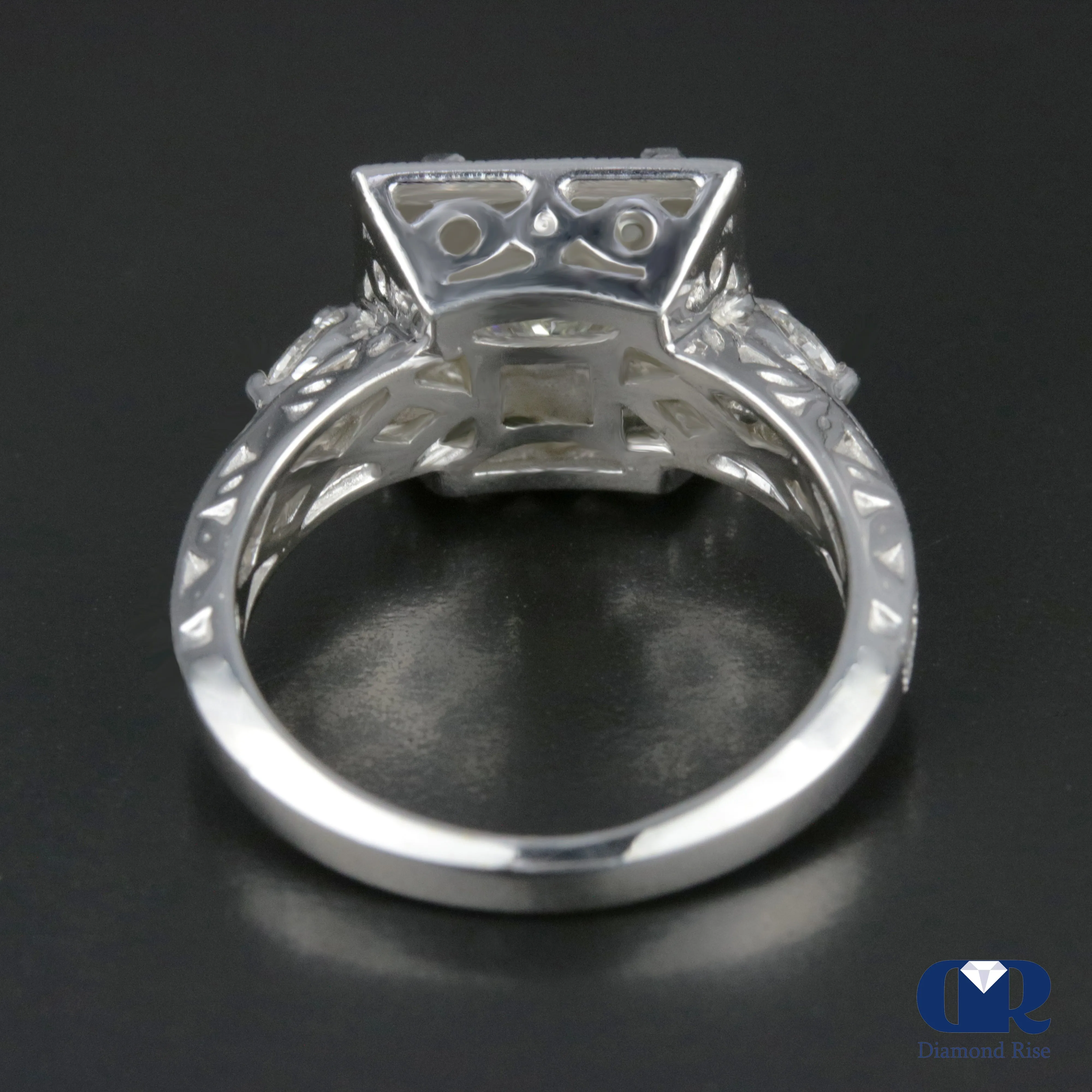 1.91 Carat Princess Cut Diamond Halo Engagement Ring In 14K White Gold