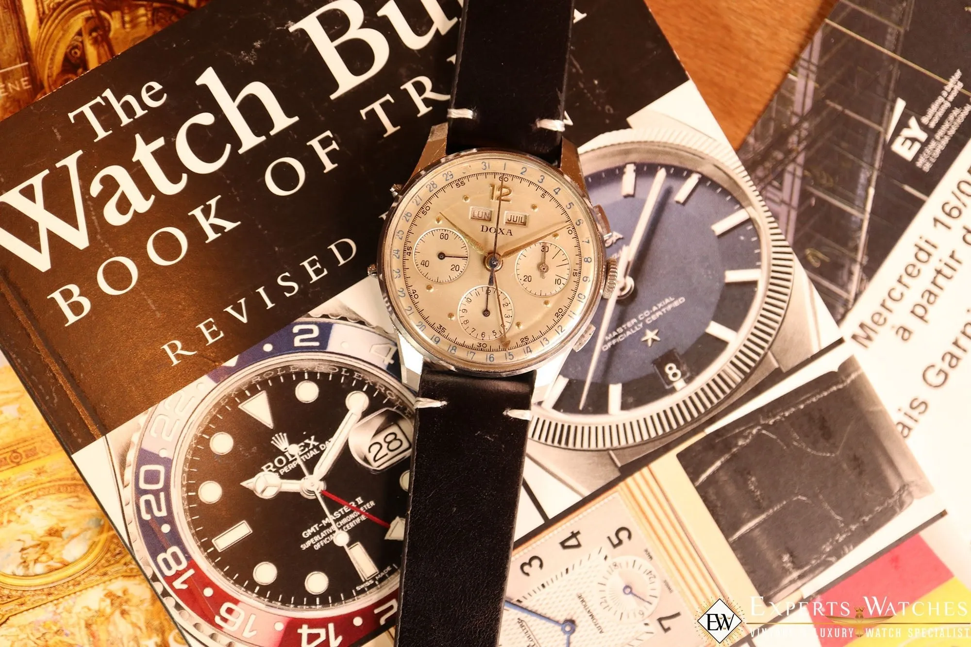 1950s Vintage DOXA VALJOUX 72C Triple French Day Date Calendar Chronograph Watch