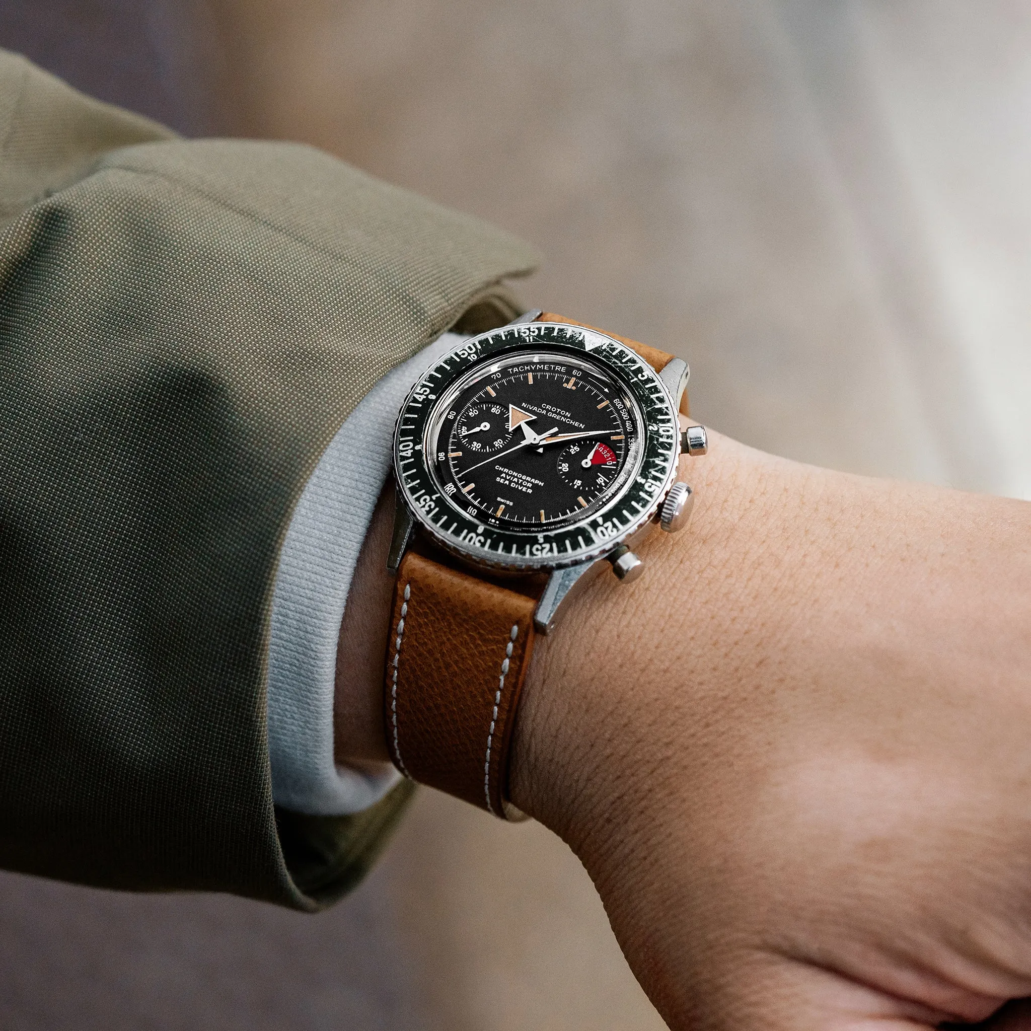 1960s Croton Nivada Grenchen Chronograph Aviator Sea Diver Ref. 105-95908