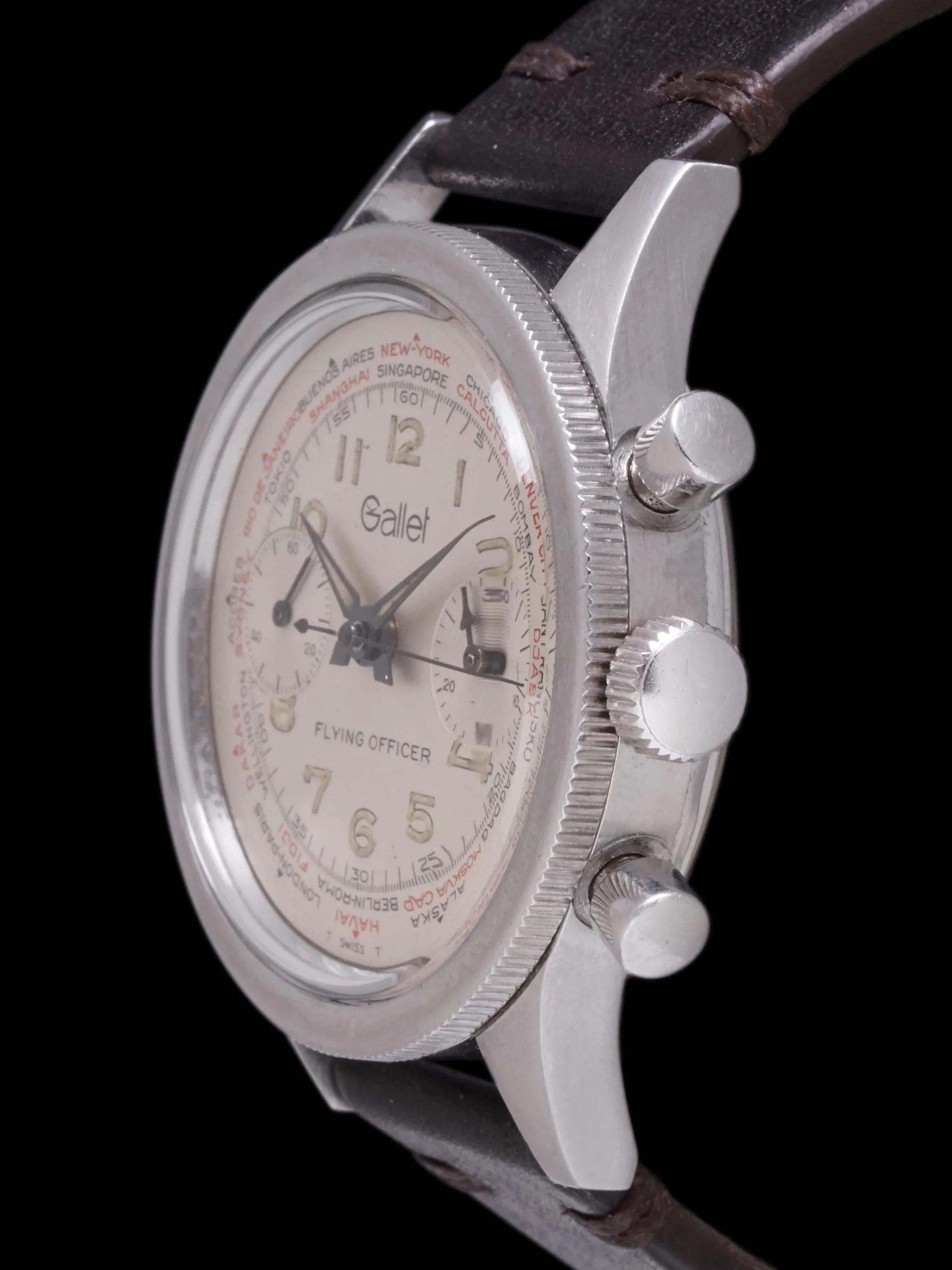 1960s Gallet Flying Officer World Time Chronograph