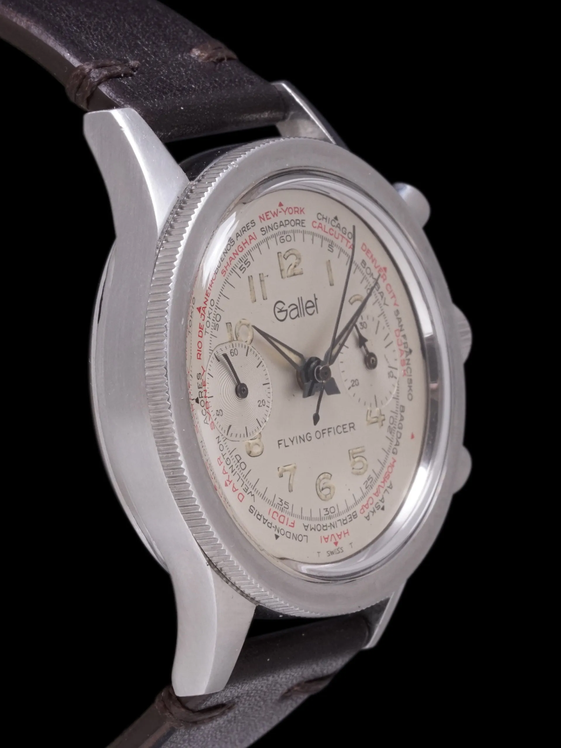 1960s Gallet Flying Officer World Time Chronograph
