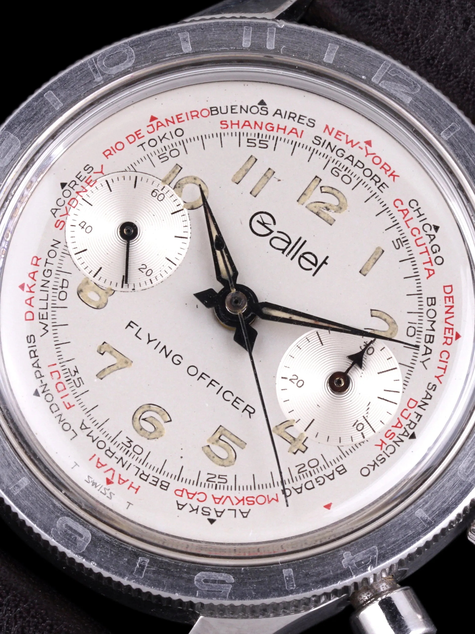1960s Gallet Flying Officer World Time Chronograph