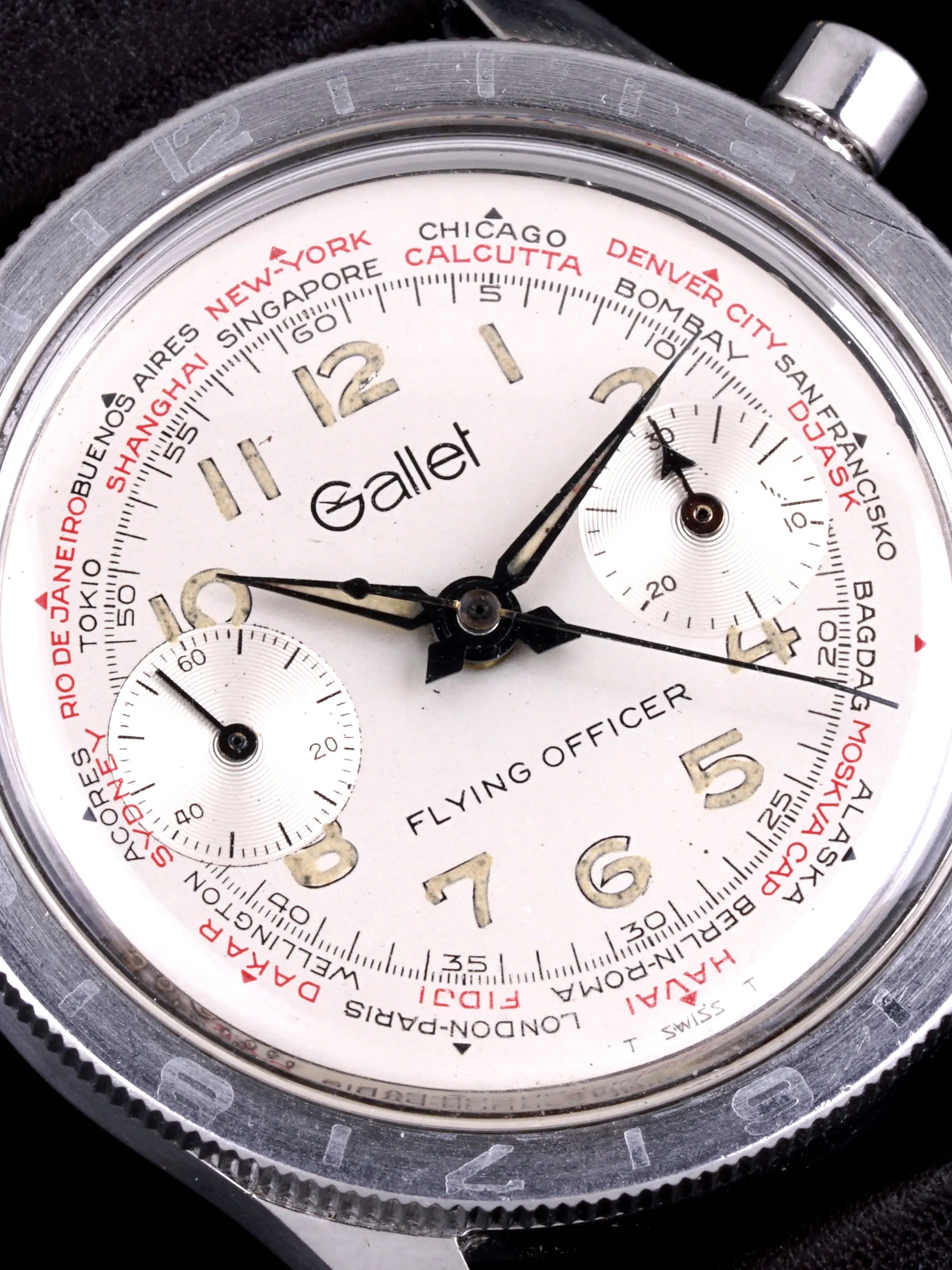1960s Gallet Flying Officer World Time Chronograph