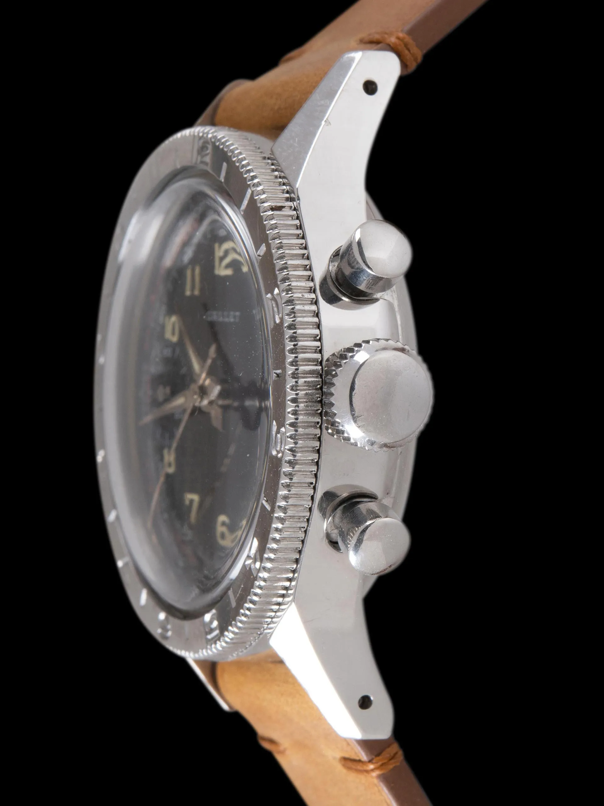 1960s Gallet Flying Officer World Time Clamshell Chronograph W/ Box & Guarantee