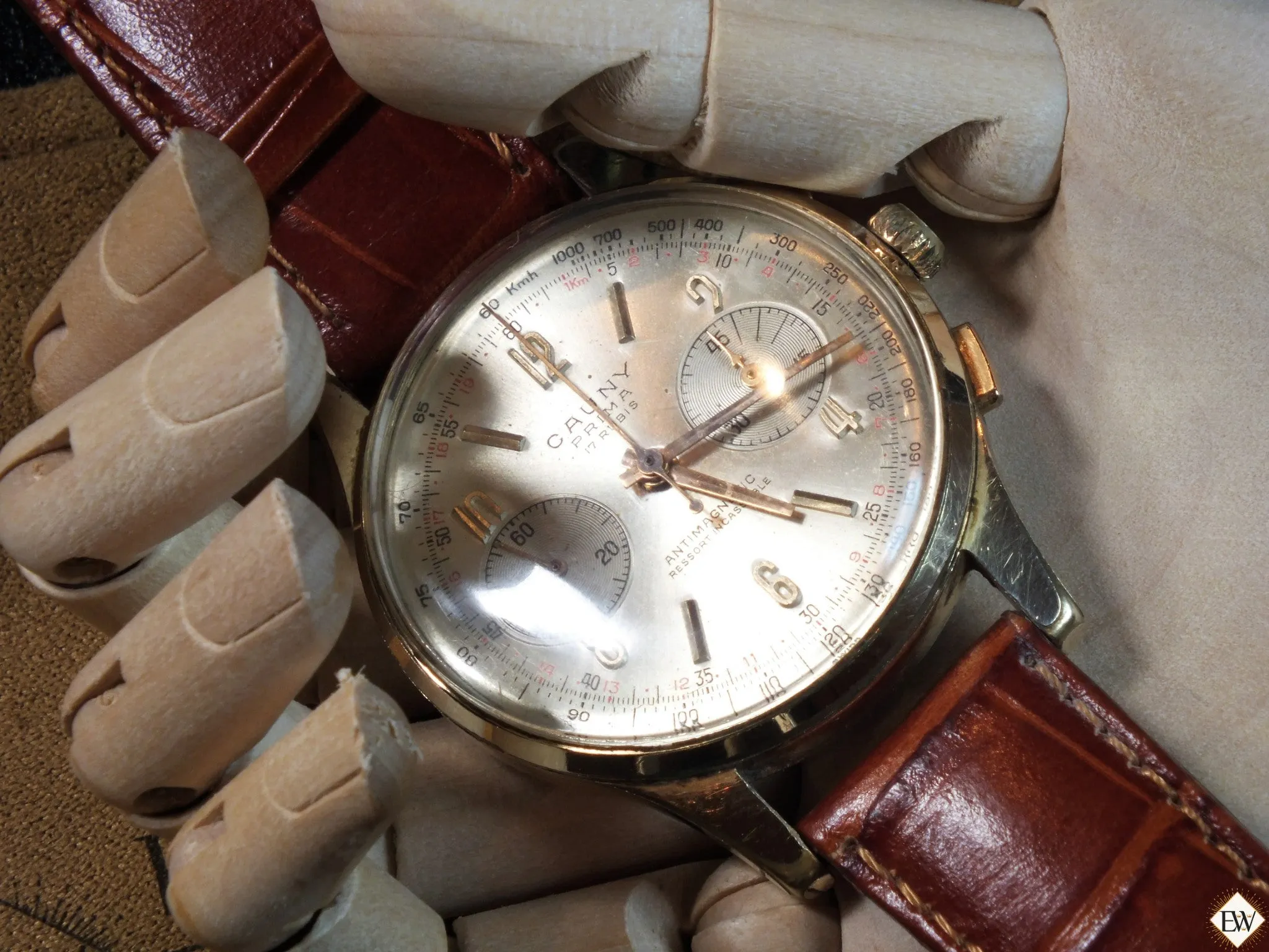 1960's Serviced Vintage Cauny Prima Chronograph Watch Gold Plated Landeron 248