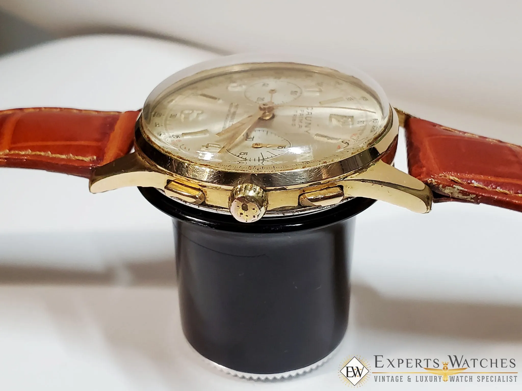 1960's Serviced Vintage Cauny Prima Chronograph Watch Gold Plated Landeron 248