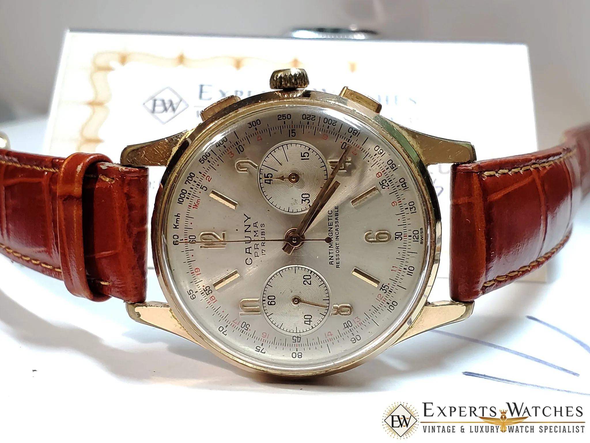 1960's Serviced Vintage Cauny Prima Chronograph Watch Gold Plated Landeron 248