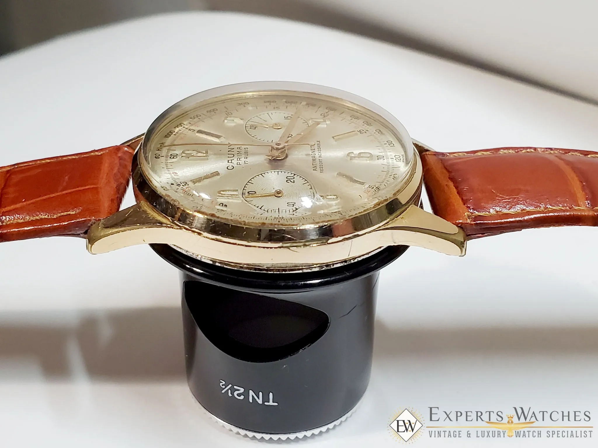 1960's Serviced Vintage Cauny Prima Chronograph Watch Gold Plated Landeron 248