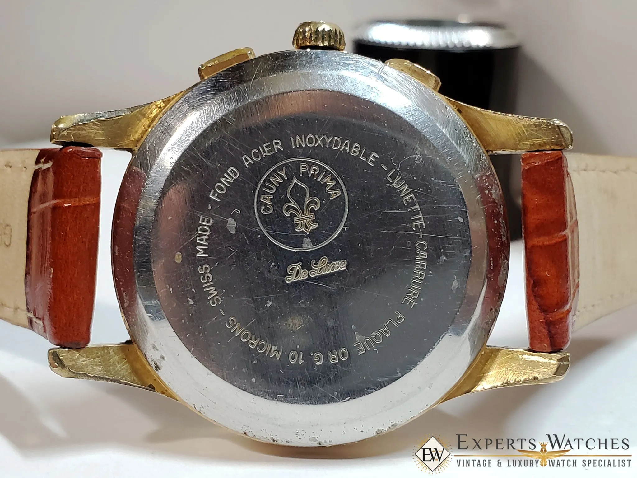 1960's Serviced Vintage Cauny Prima Chronograph Watch Gold Plated Landeron 248