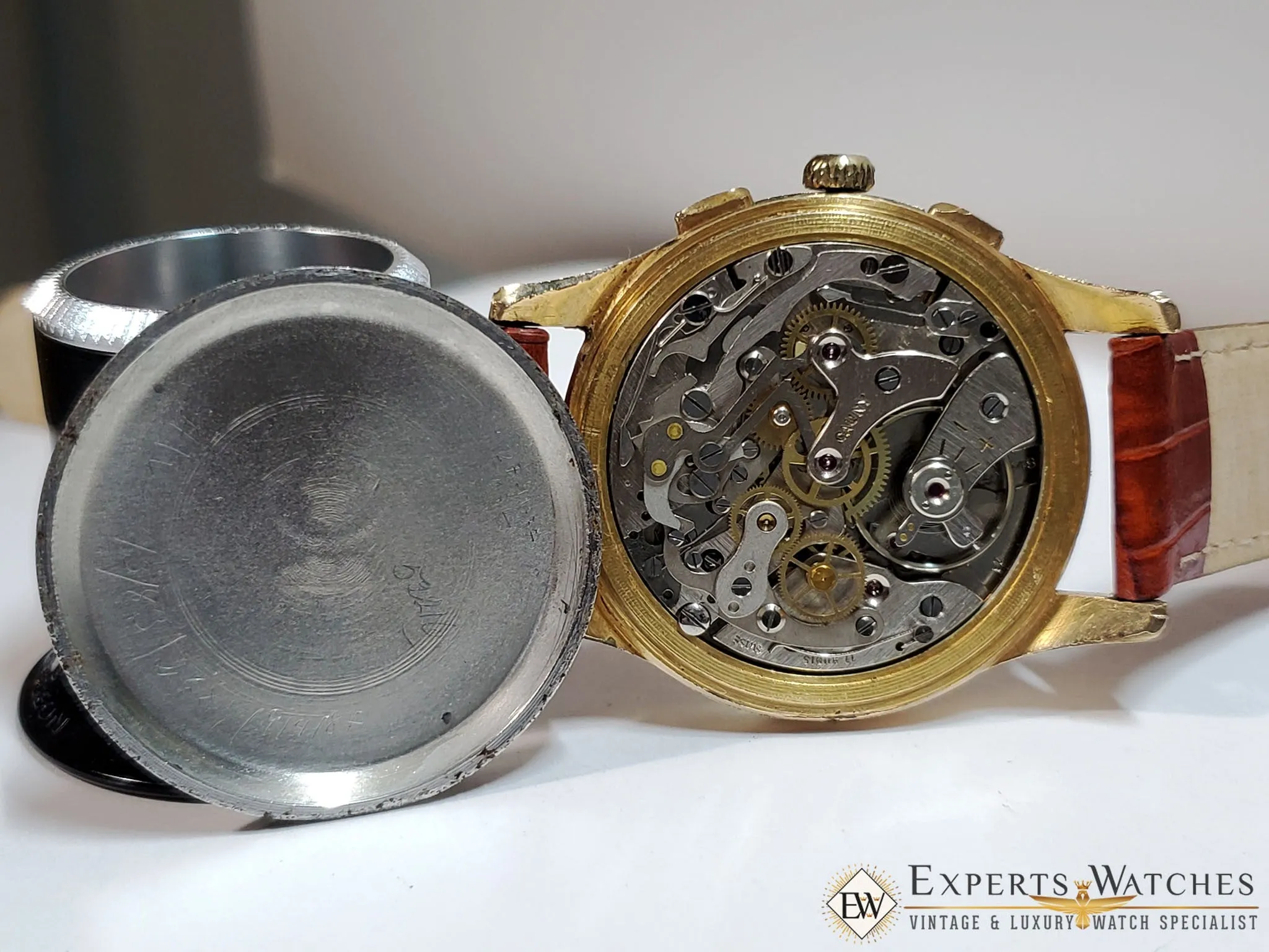 1960's Serviced Vintage Cauny Prima Chronograph Watch Gold Plated Landeron 248