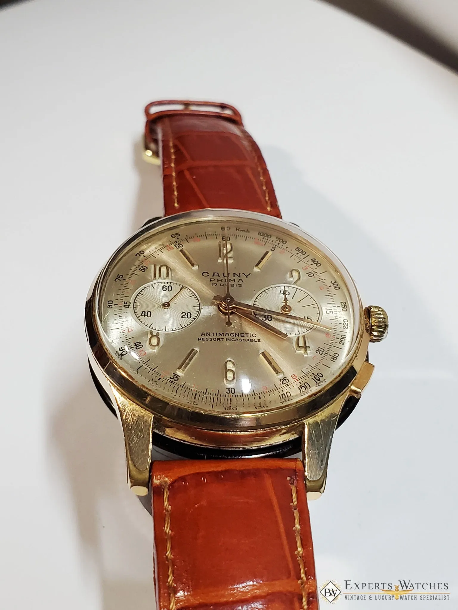 1960's Serviced Vintage Cauny Prima Chronograph Watch Gold Plated Landeron 248