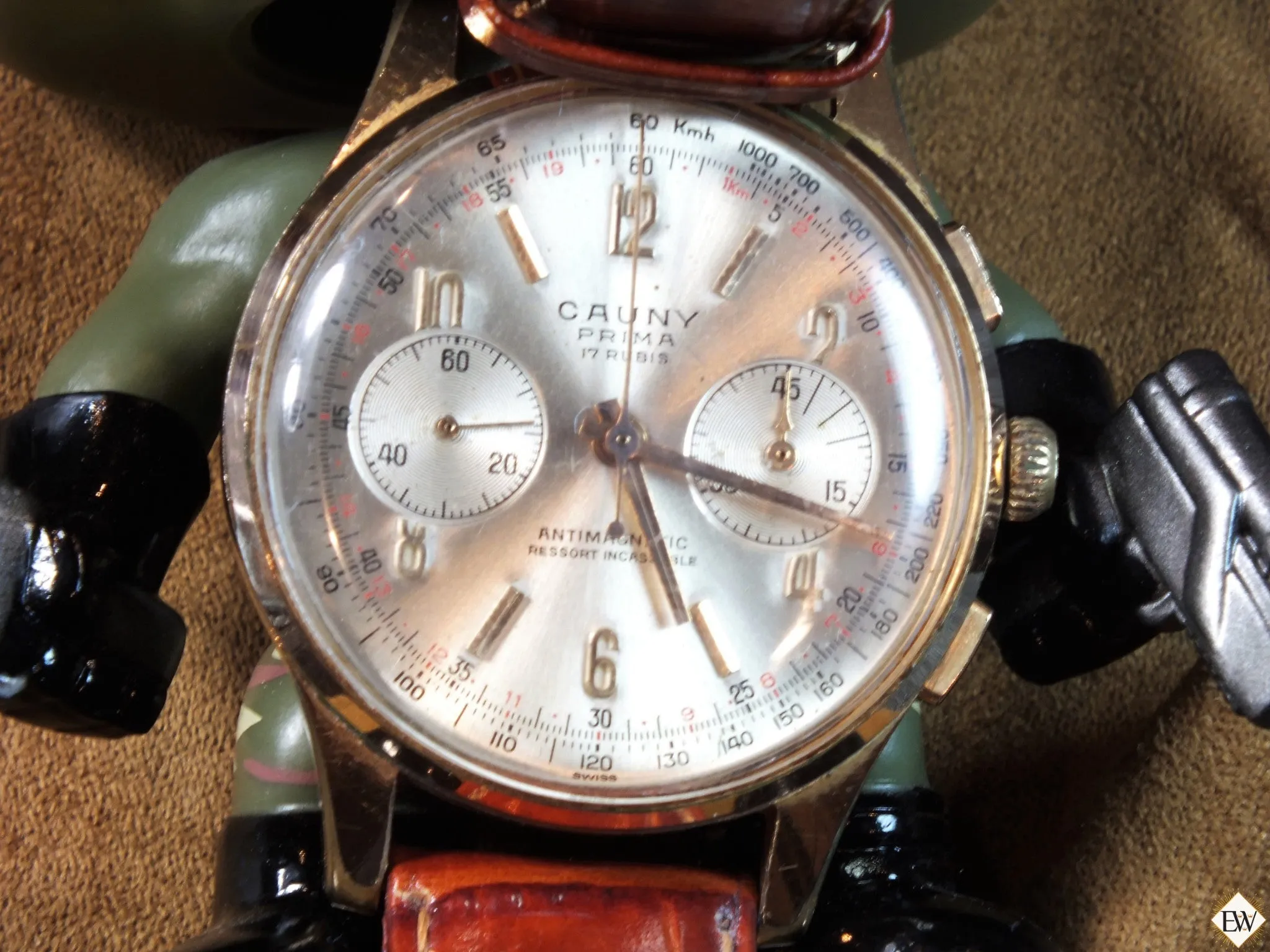 1960's Serviced Vintage Cauny Prima Chronograph Watch Gold Plated Landeron 248