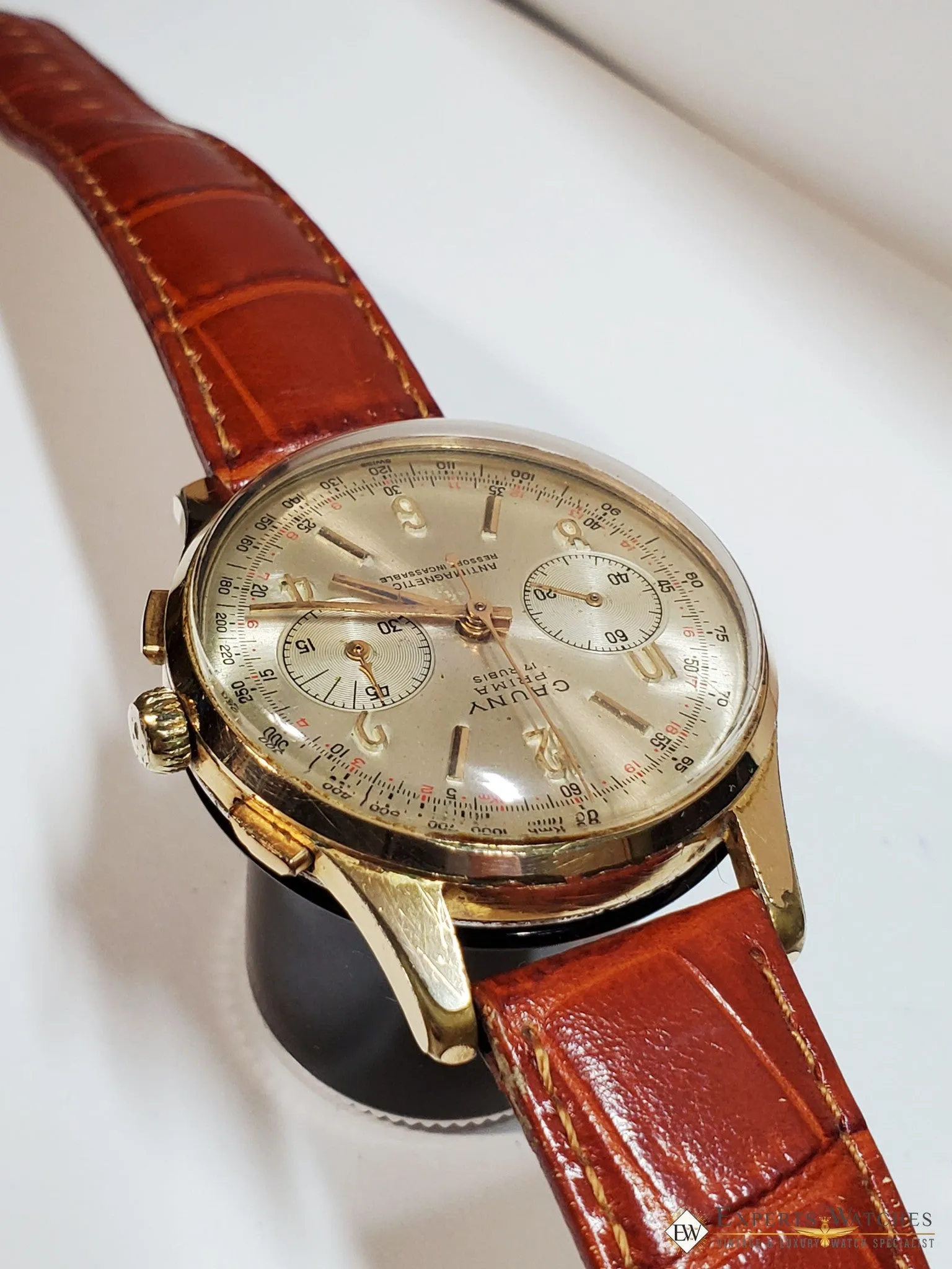 1960's Serviced Vintage Cauny Prima Chronograph Watch Gold Plated Landeron 248