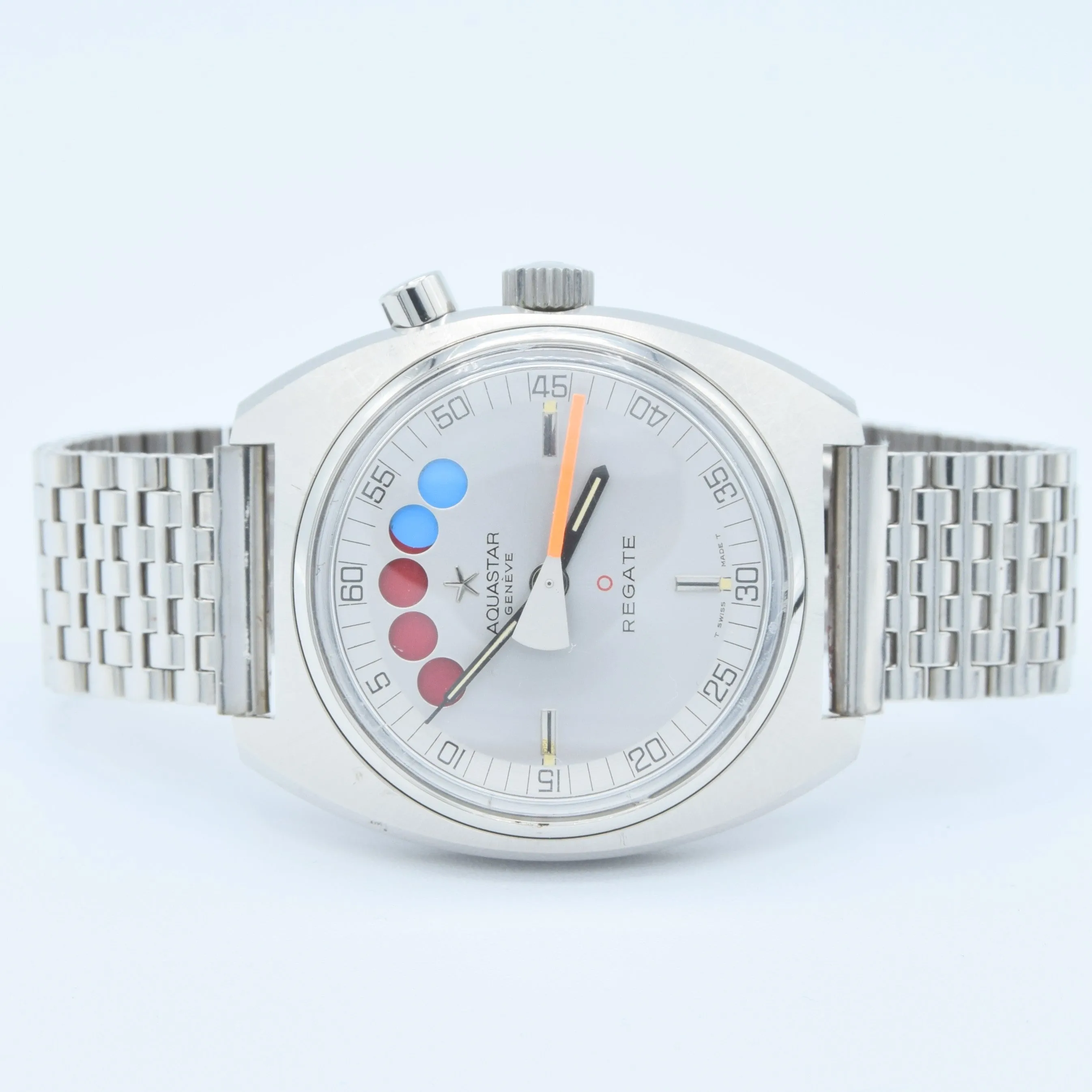 1970s Aquastar Regate Yachting Watch with 10 Minute Countdown Lemania Cal. 1345 in Stainless Steel with Papers